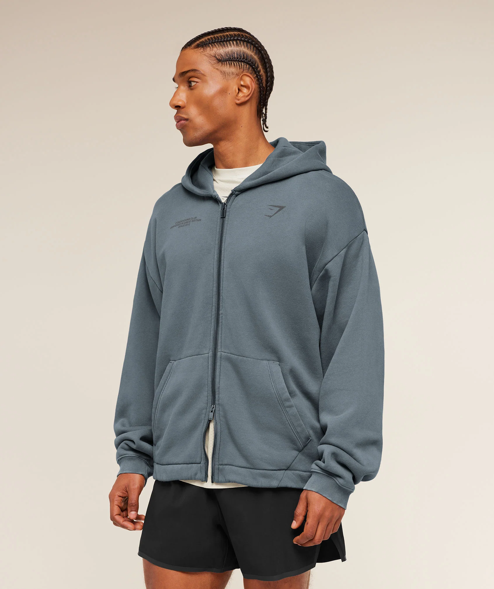 Gymshark Conditioning Club Washed Zip Through Hoodie - Iron Blue/Wash - Image 4