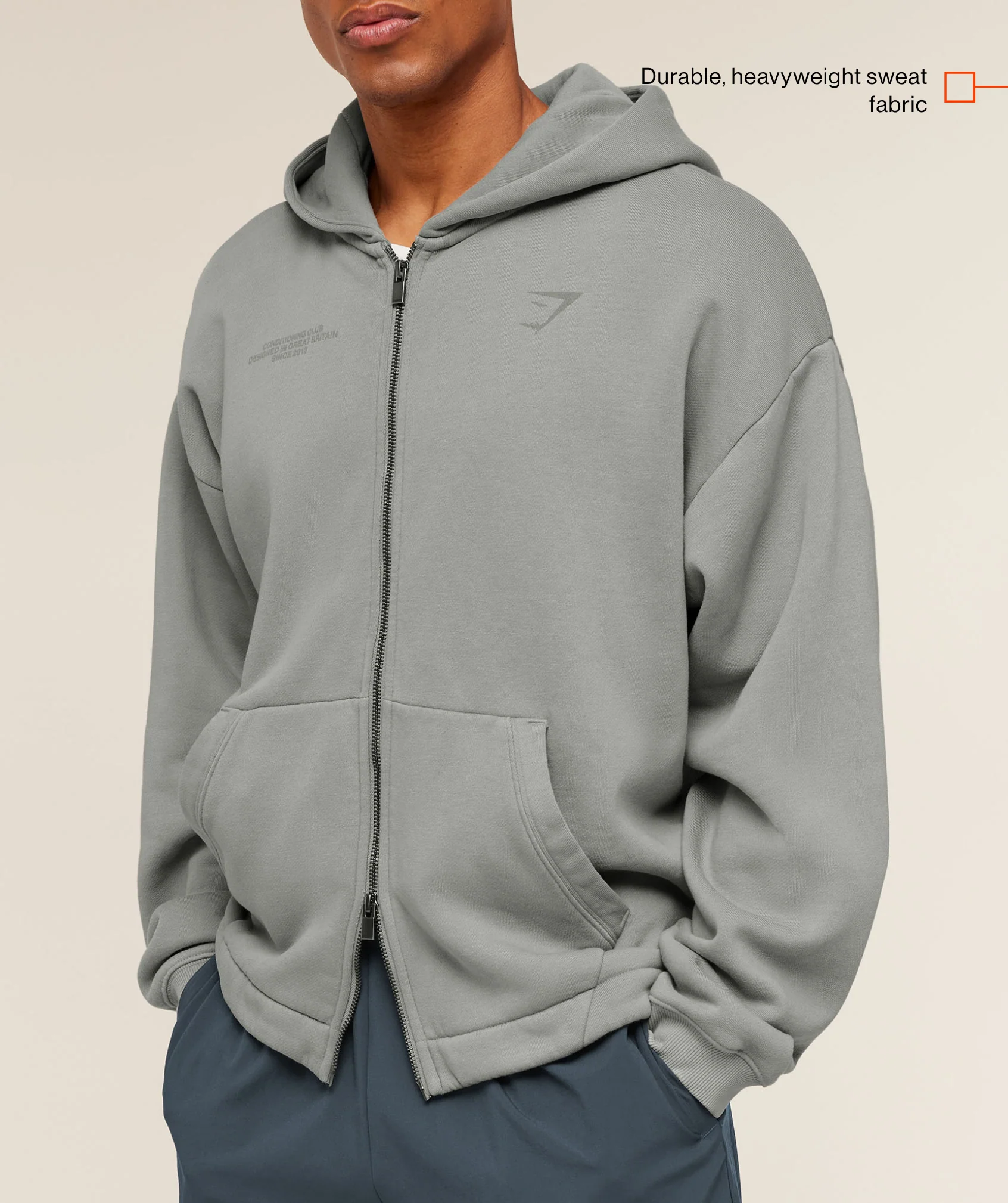 Gymshark Conditioning Club Washed Zip Through Hoodie - Smokey Grey/Wash - Image 2
