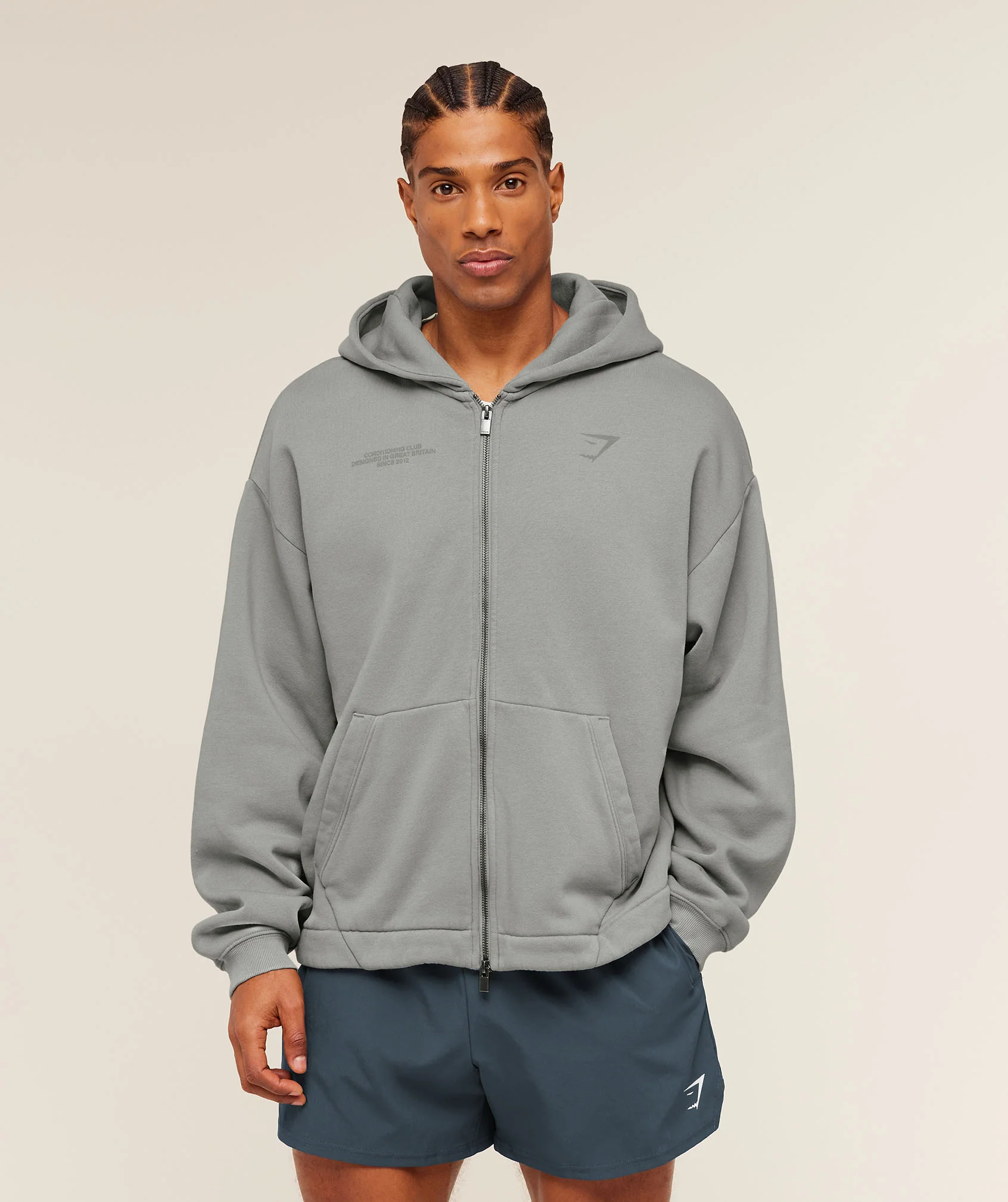 Gymshark Conditioning Club Washed Zip Through Hoodie - Smokey Grey/Wash - Image 3