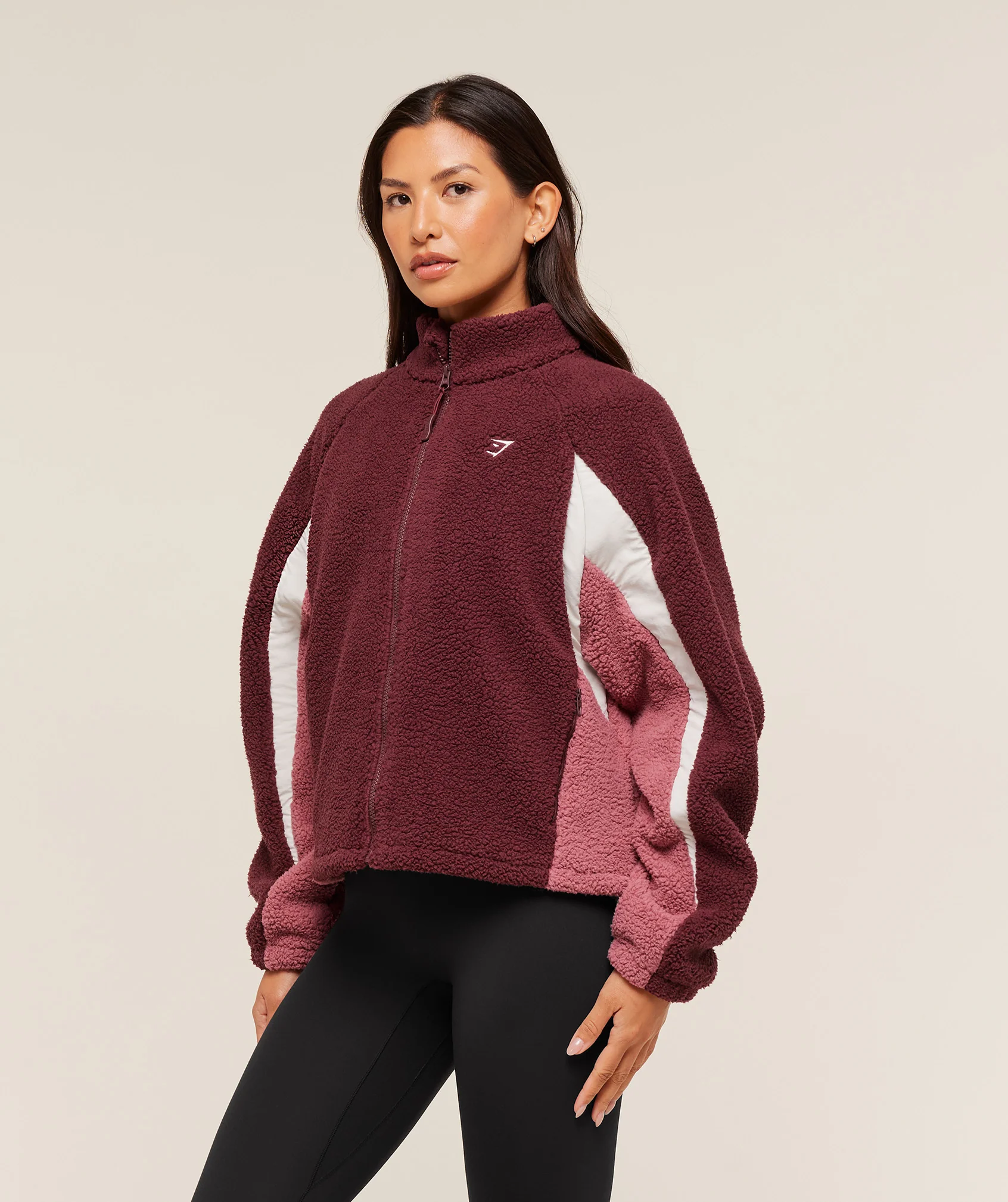 Gymshark Contrast Sherpa Jacket - Rich Maroon/Reset Pink/Oat White - Image 4