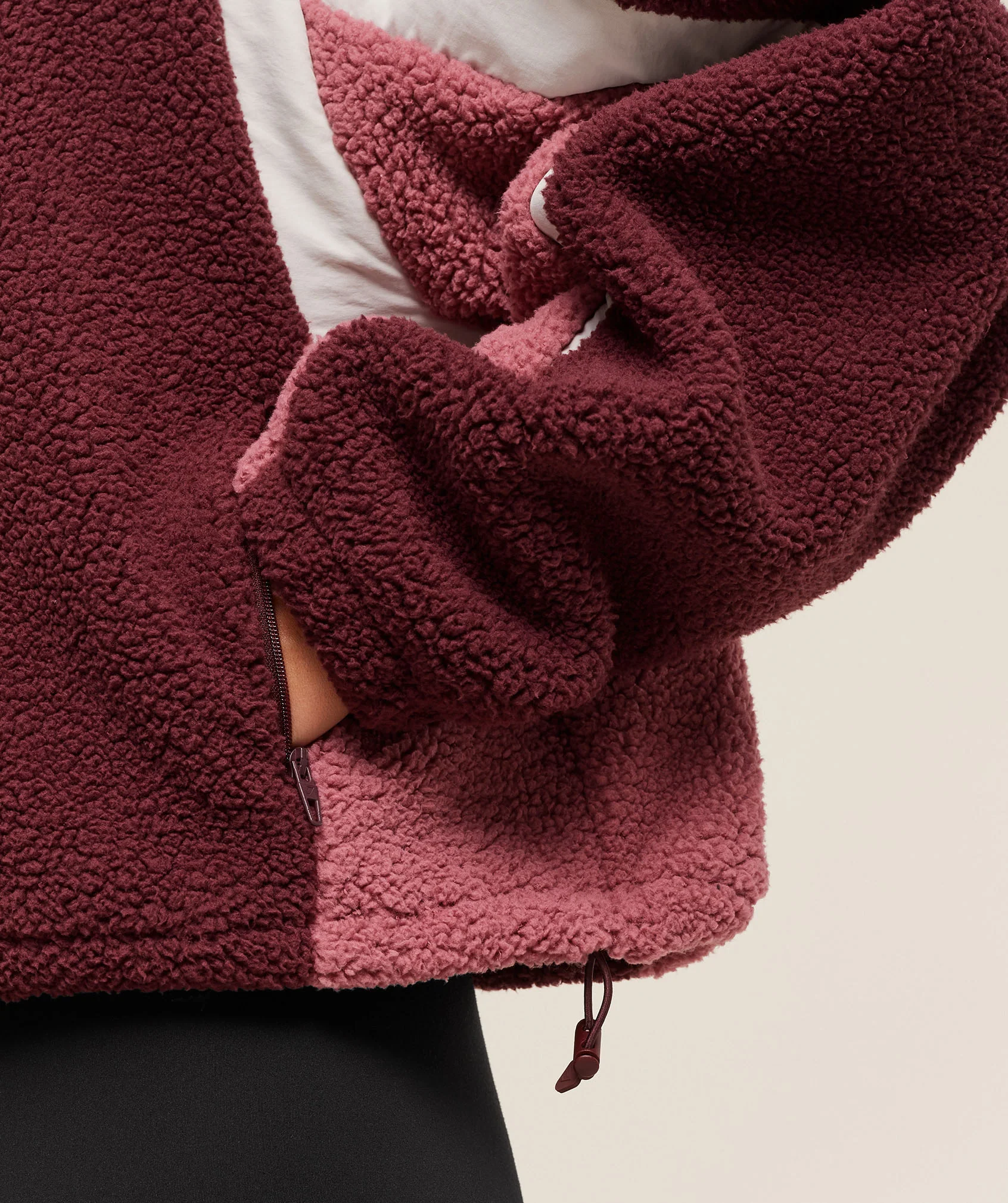 Gymshark Contrast Sherpa Jacket - Rich Maroon/Reset Pink/Oat White - Image 7