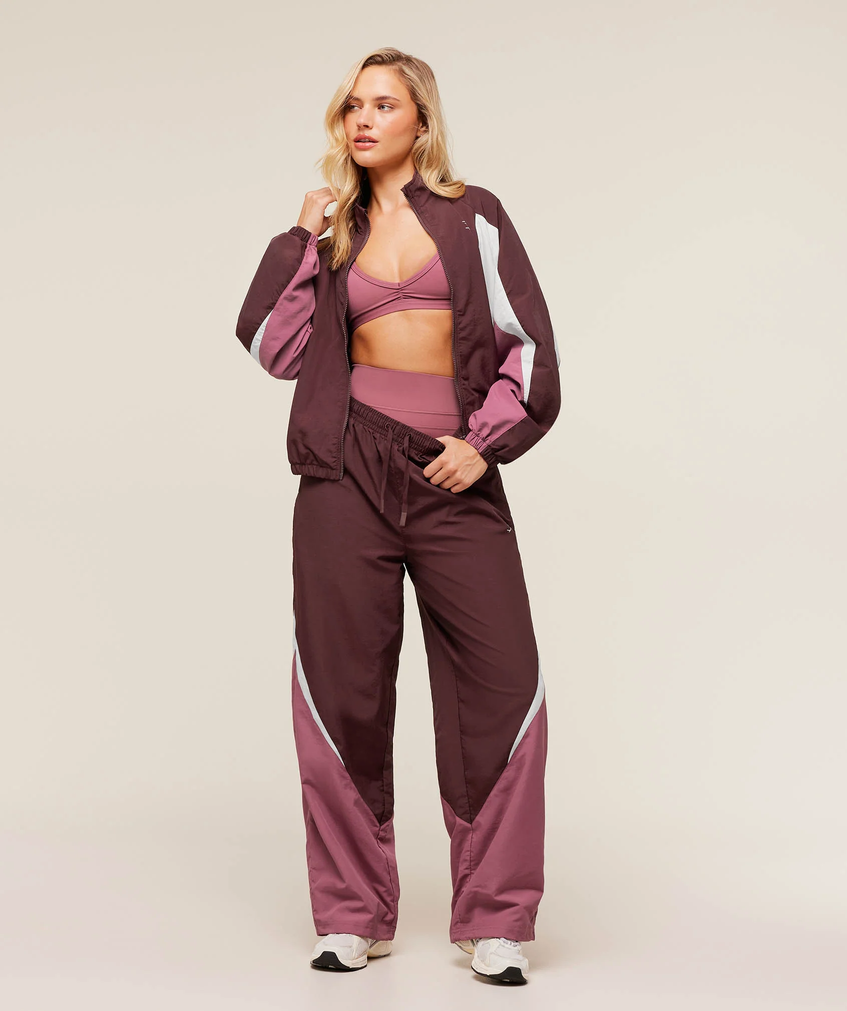 Gymshark Contrast Track Pants - Rich Maroon/Reset Pink/Oat White - Image 6