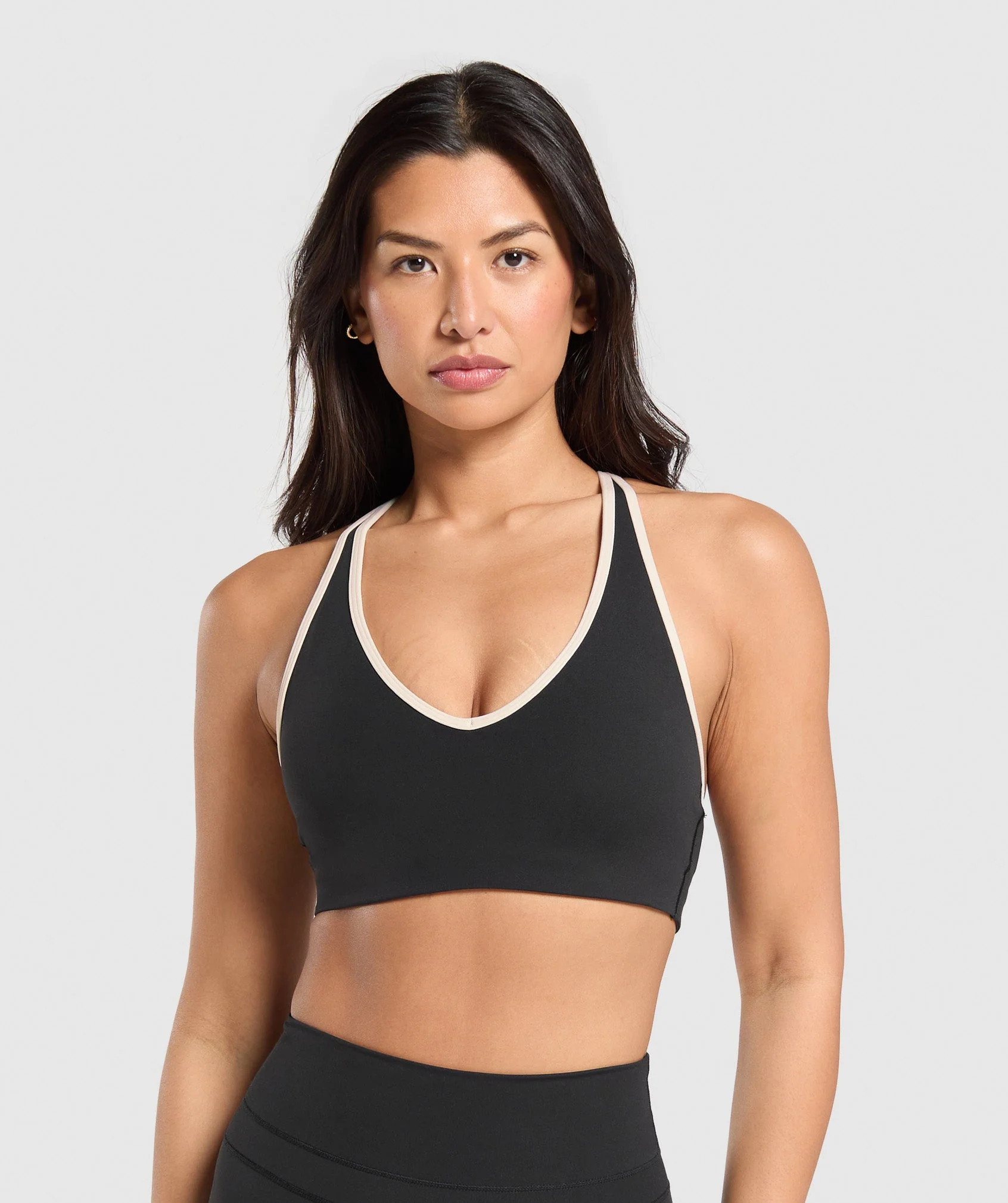 Gymshark Contrast Trim Halter Neck Sports Bra - Black/Oat White