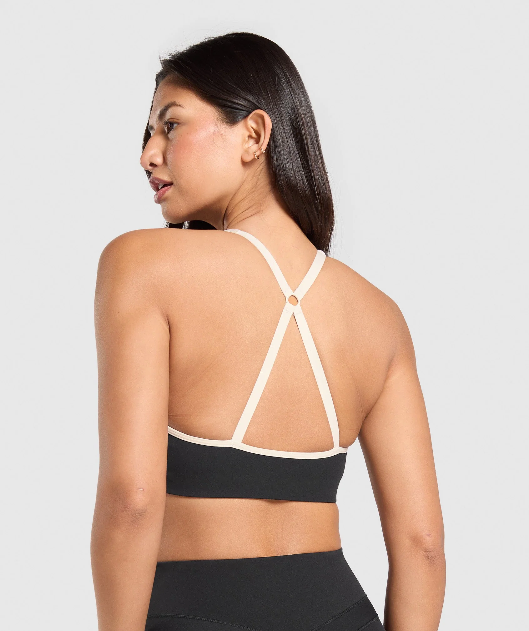 Gymshark Contrast Trim Halter Neck Sports Bra - Black/Oat White - Image 2