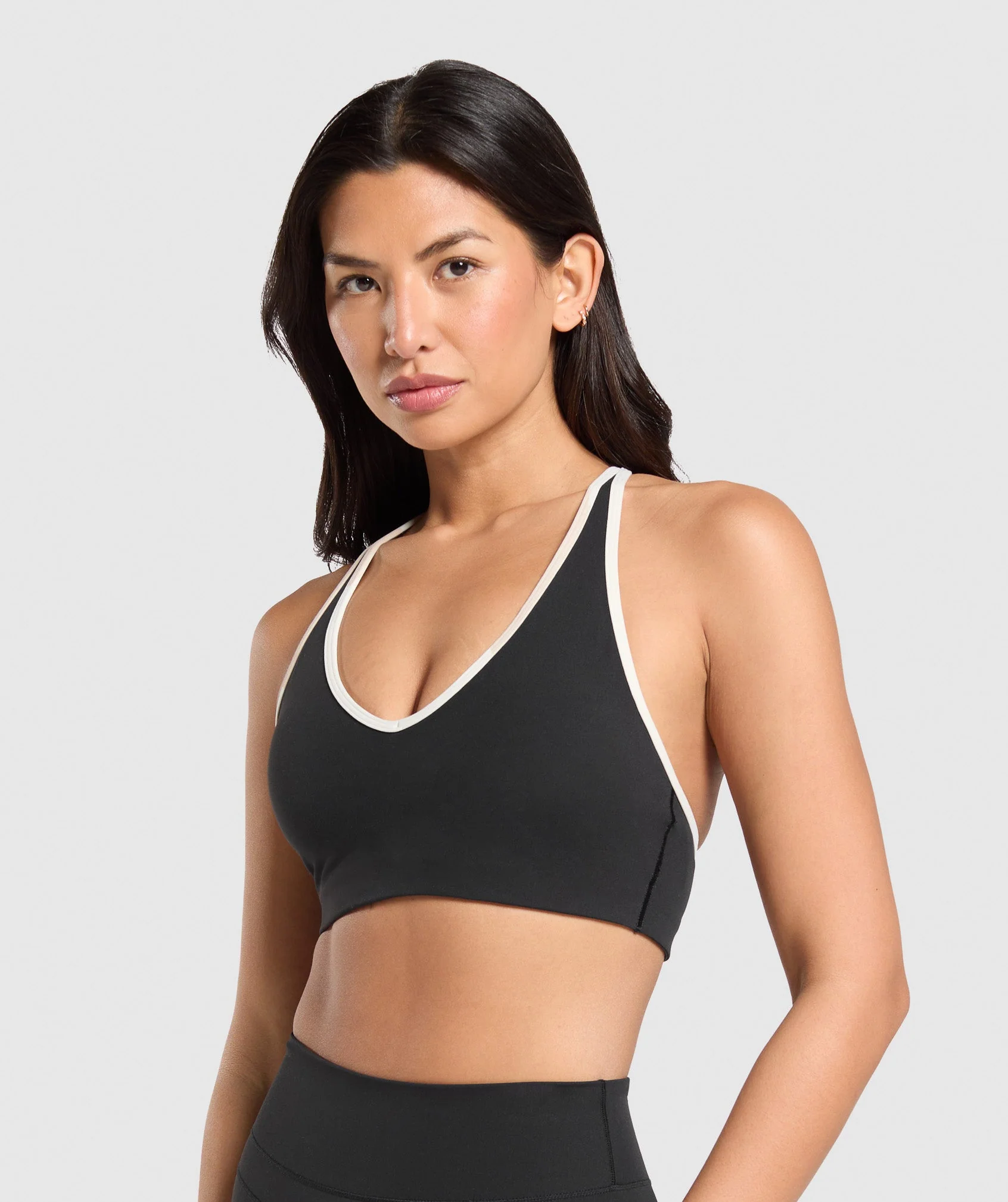 Gymshark Contrast Trim Halter Neck Sports Bra - Black/Oat White - Image 3