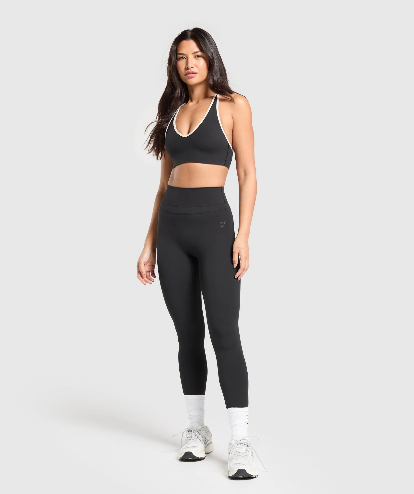 Gymshark Contrast Trim Halter Neck Sports Bra - Black/Oat White - Image 4