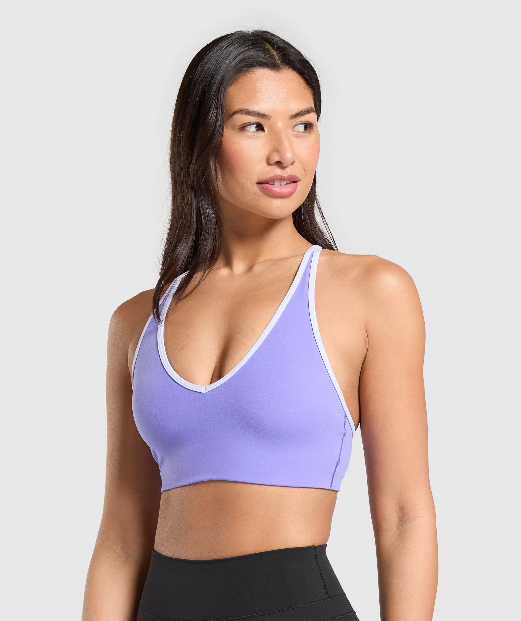 Gymshark Contrast Trim Halter Neck Sports Bra - Record Purple/Fresh Lilac - Image 3