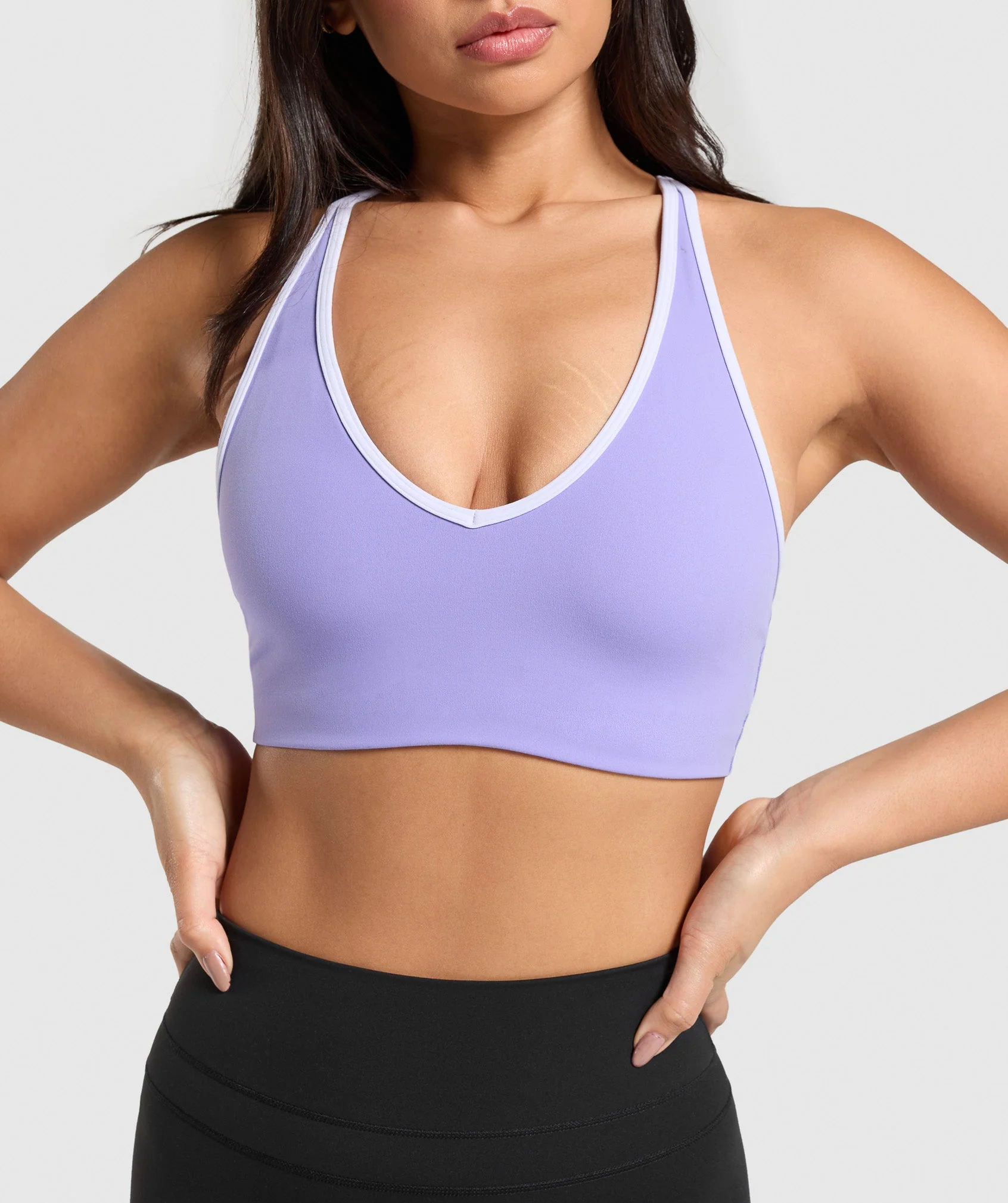 Gymshark Contrast Trim Halter Neck Sports Bra - Record Purple/Fresh Lilac - Image 4