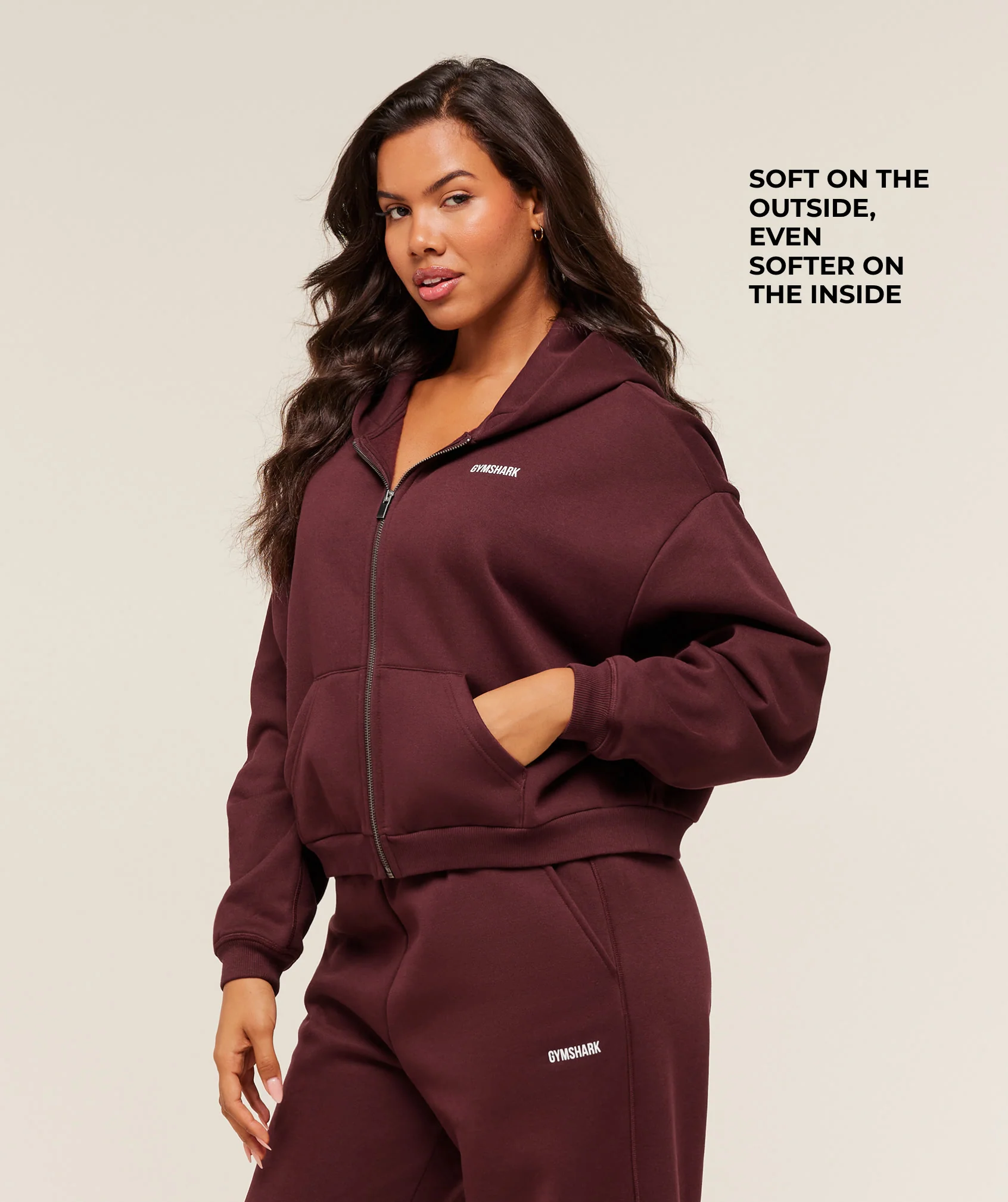Gymshark Cosy Luxe Zip Through Hoodie - Rich Maroon - Image 2