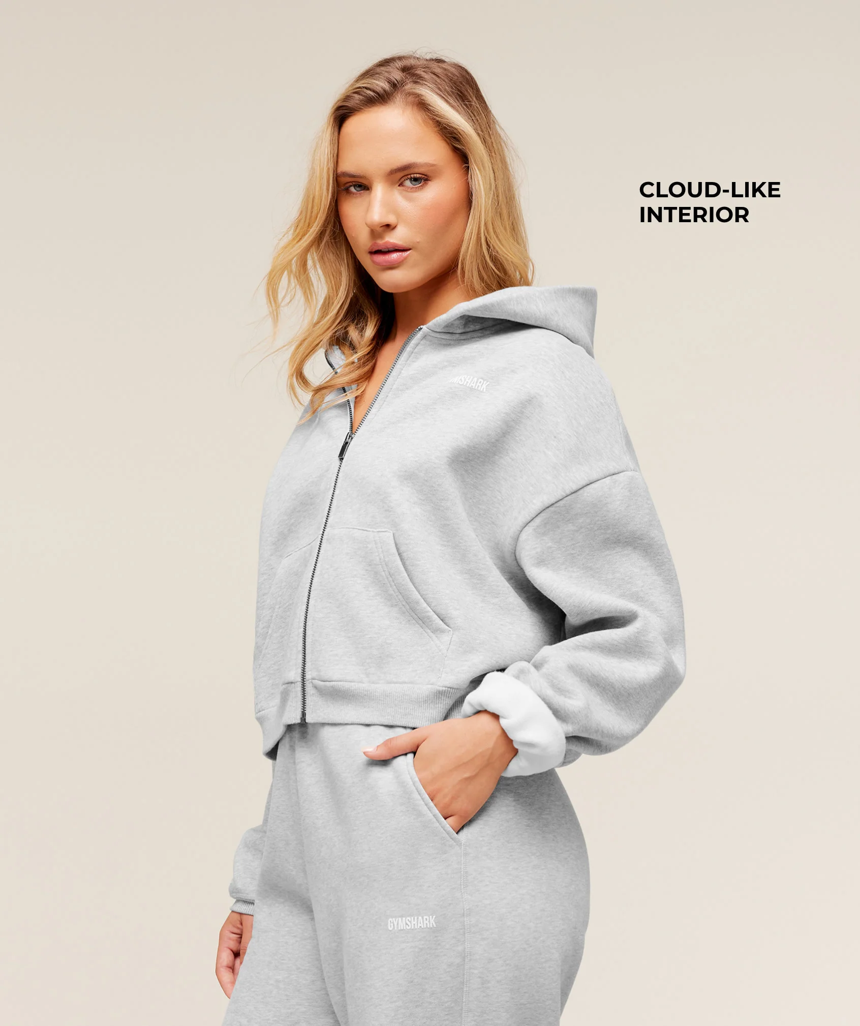 Gymshark Cosy Luxe Zip Through Hoodie - Soft Grey Marl - Image 2