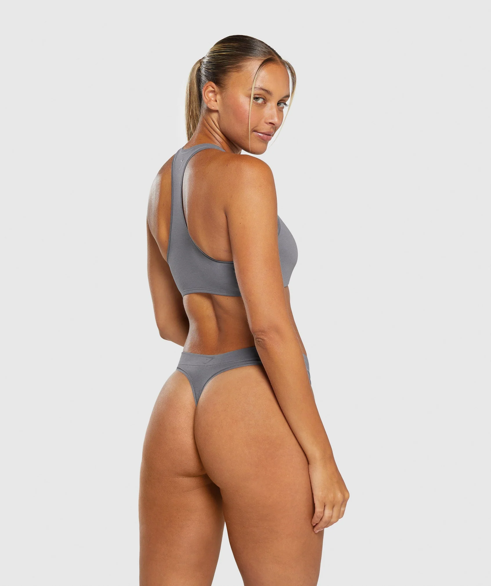 Gymshark Cotton High Leg Thong - Brushed Grey - Image 4