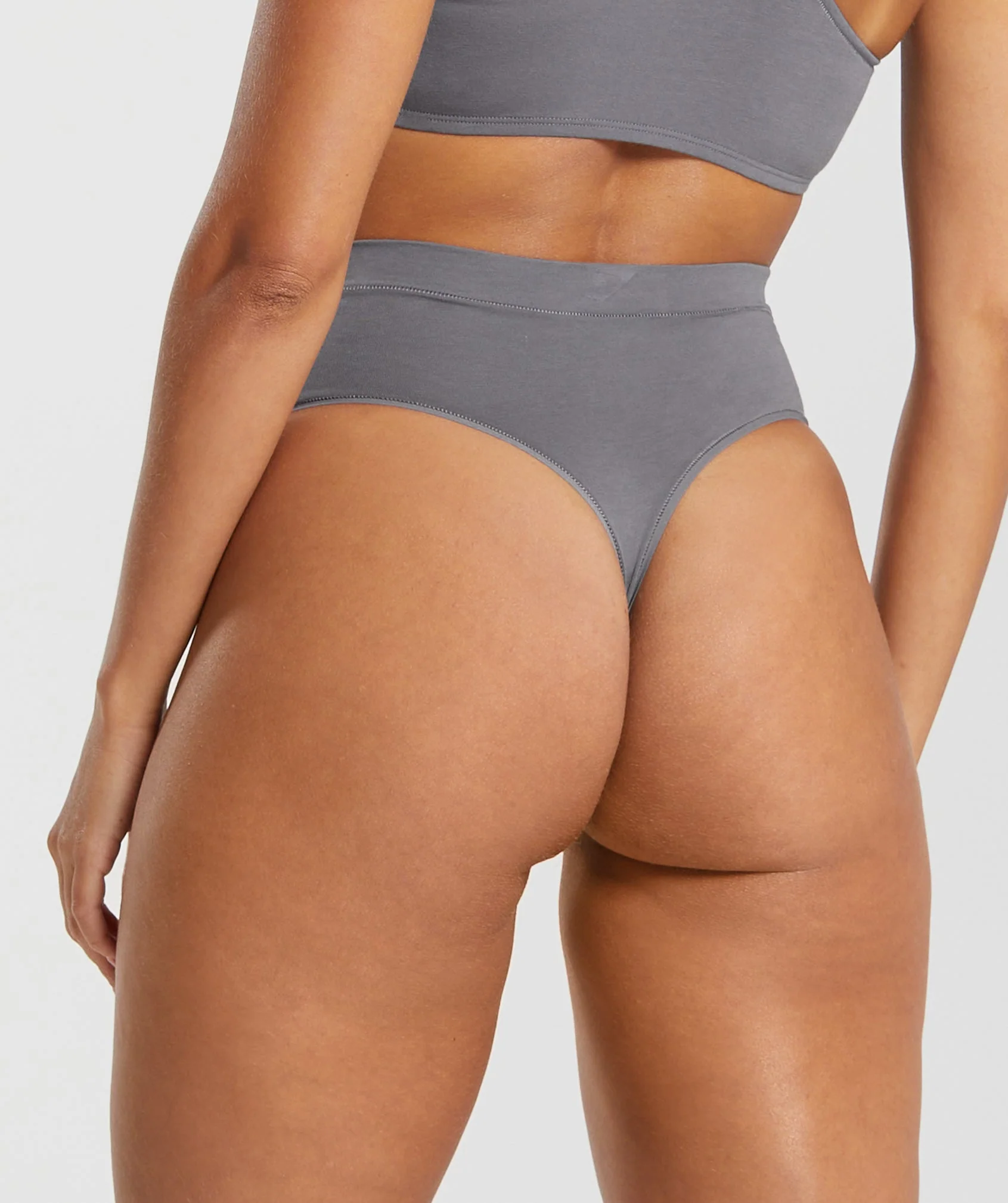 Gymshark Cotton High Waisted Thong - Brushed Grey - Image 2