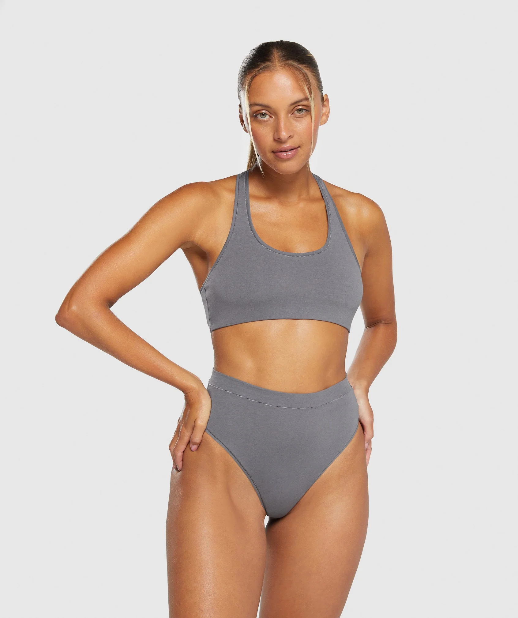 Gymshark Cotton High Waisted Thong - Brushed Grey - Image 3
