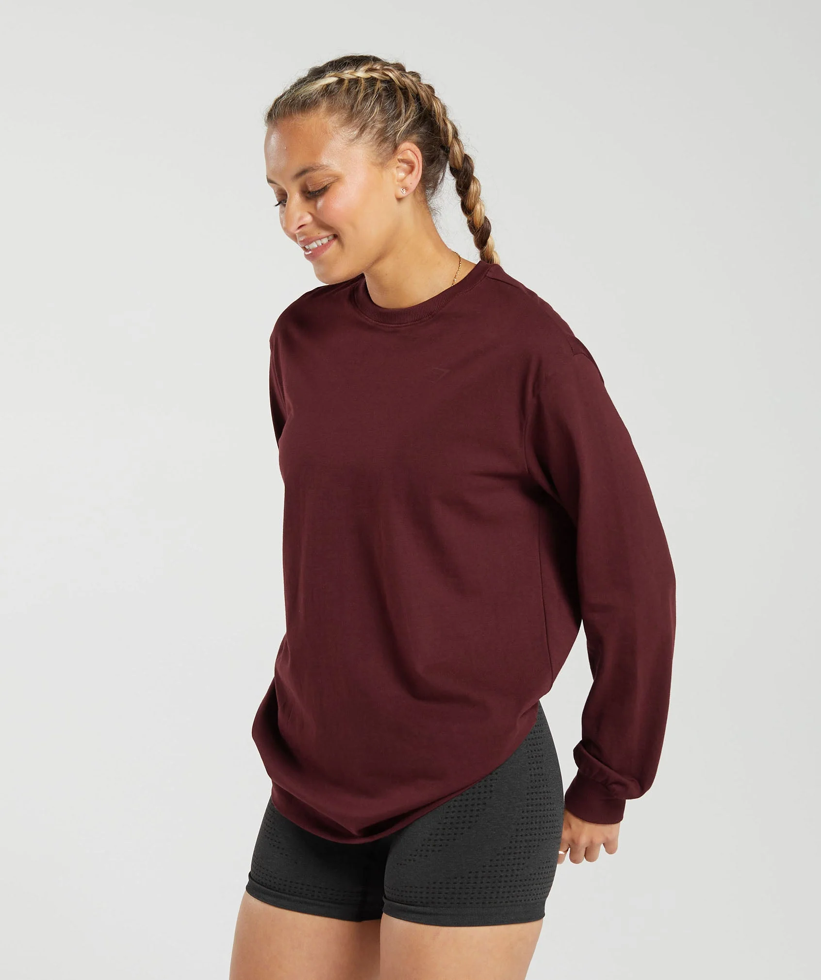 Gymshark Cotton Oversized Long Sleeve Top - Rich Maroon - Image 3