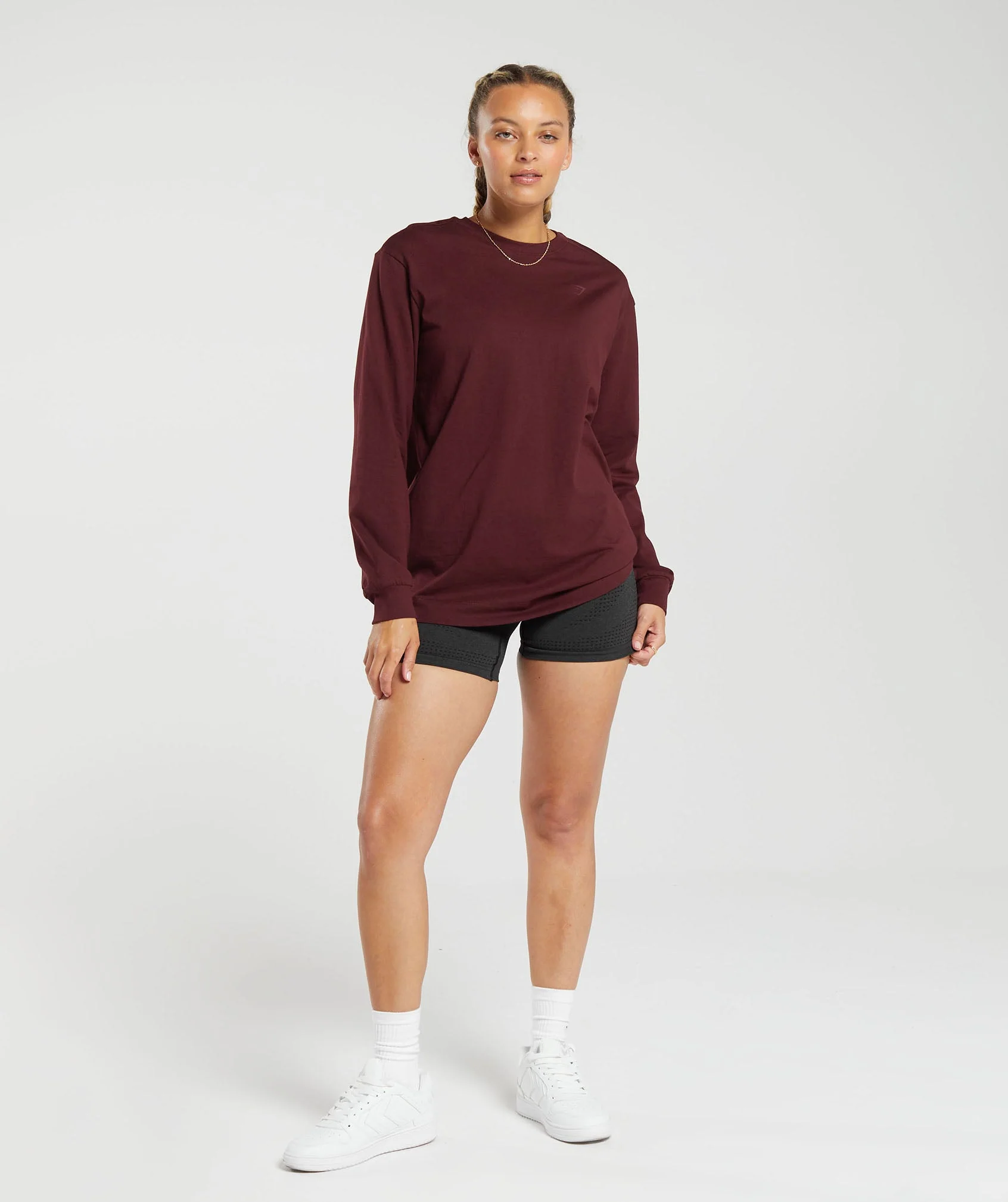 Gymshark Cotton Oversized Long Sleeve Top - Rich Maroon - Image 4