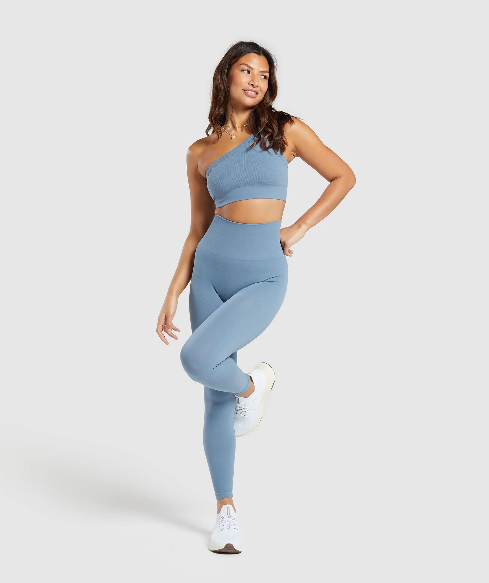 Gymshark Cotton Seamless Leggings - Faded Blue - Image 4