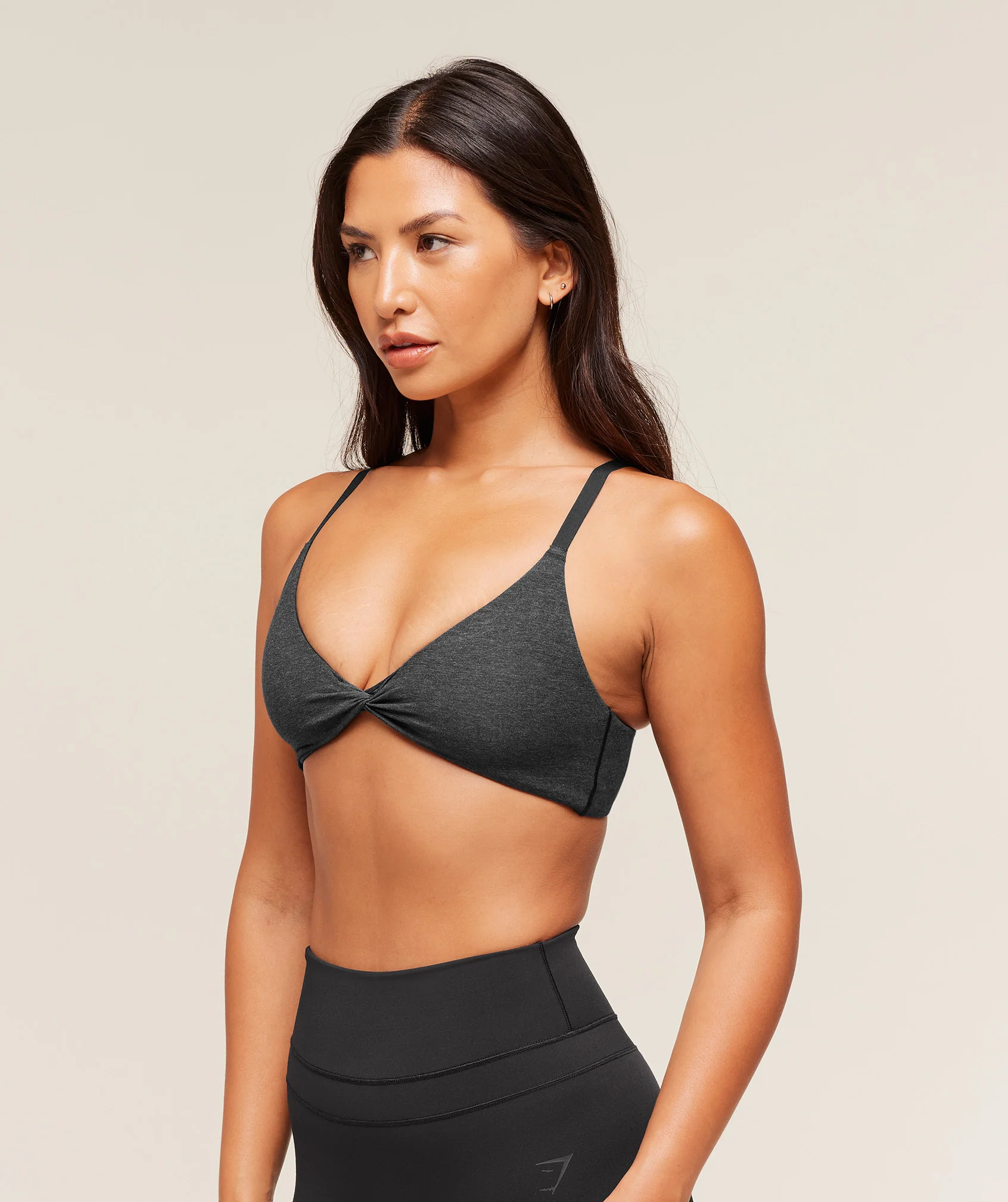Gymshark Cotton Twist Front Bralette - Bros Midnight Black Marl - Image 3