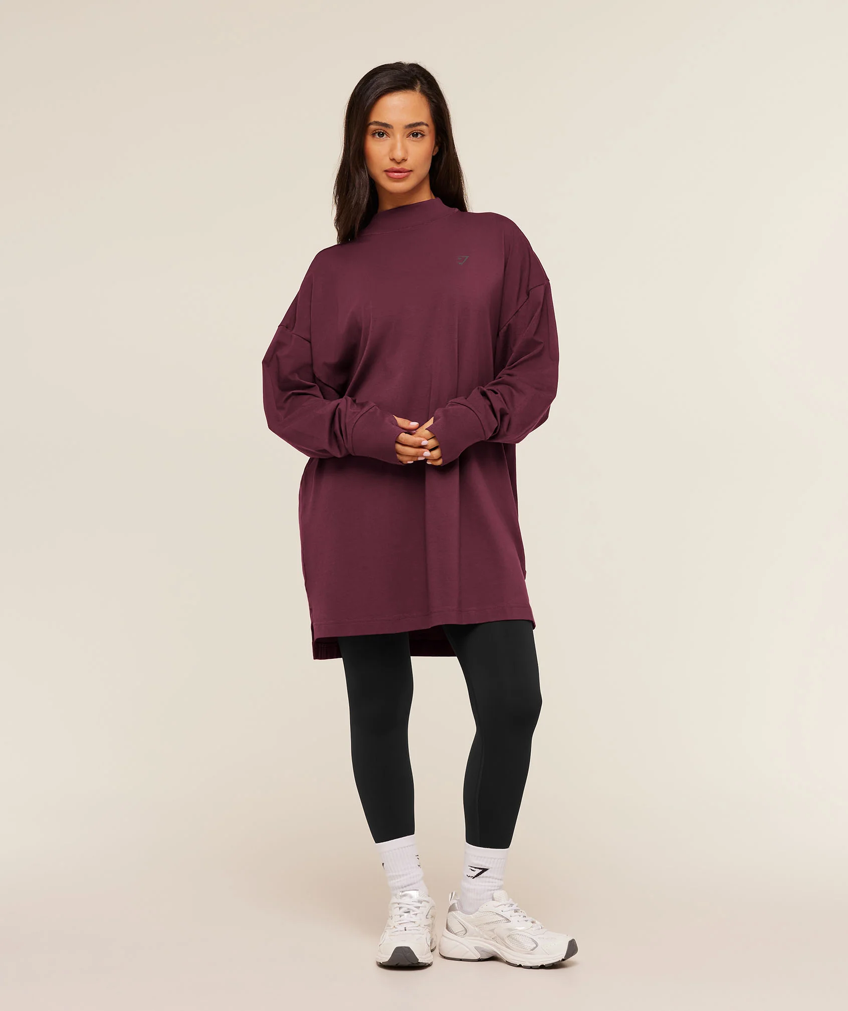 Gymshark Covered Longline Cotton Long Sleeve Top - GS Impact Burgundy - Image 4