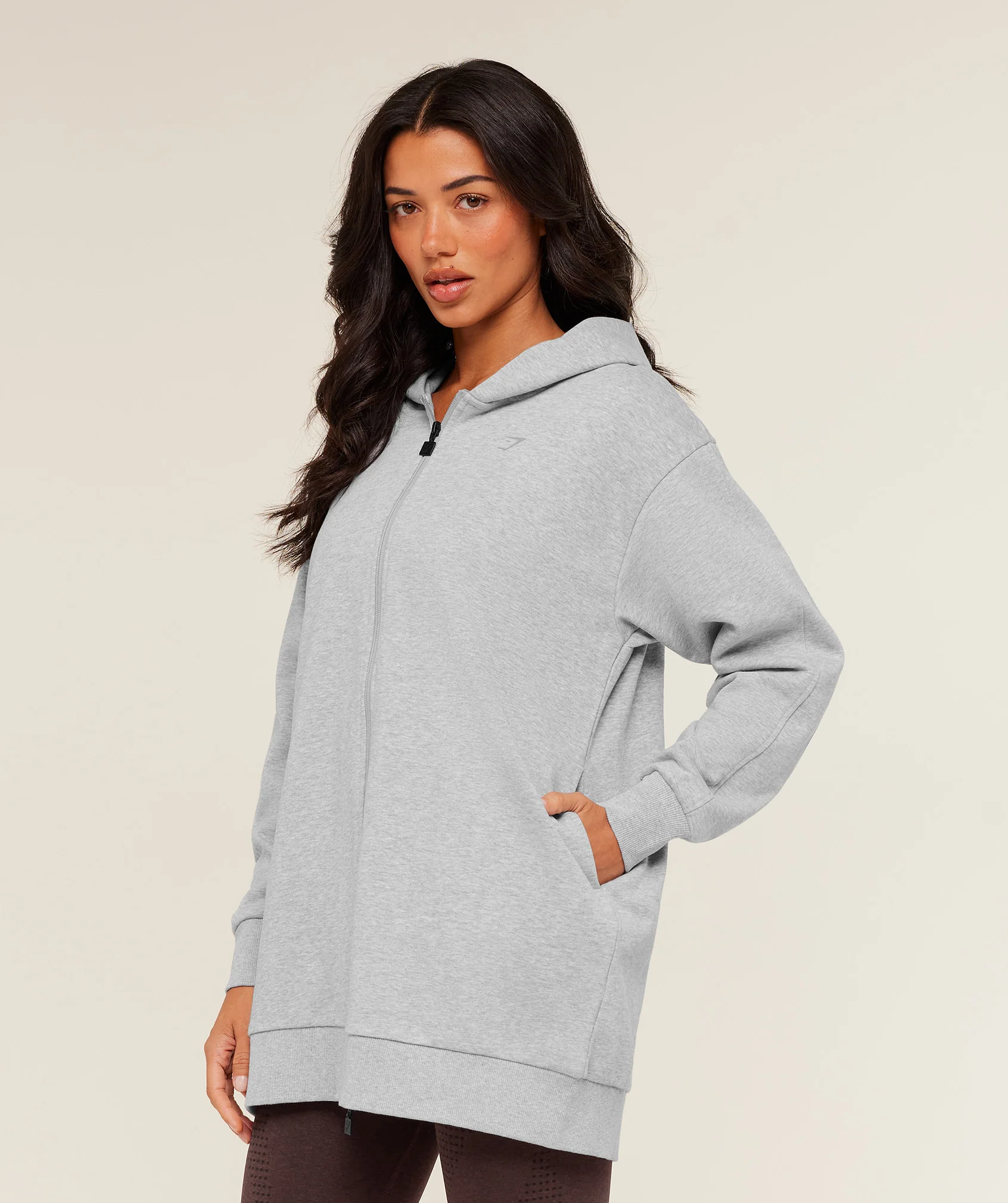 Gymshark Covered Longline Zip Up Hoodie - Light Grey Core Marl - Image 3