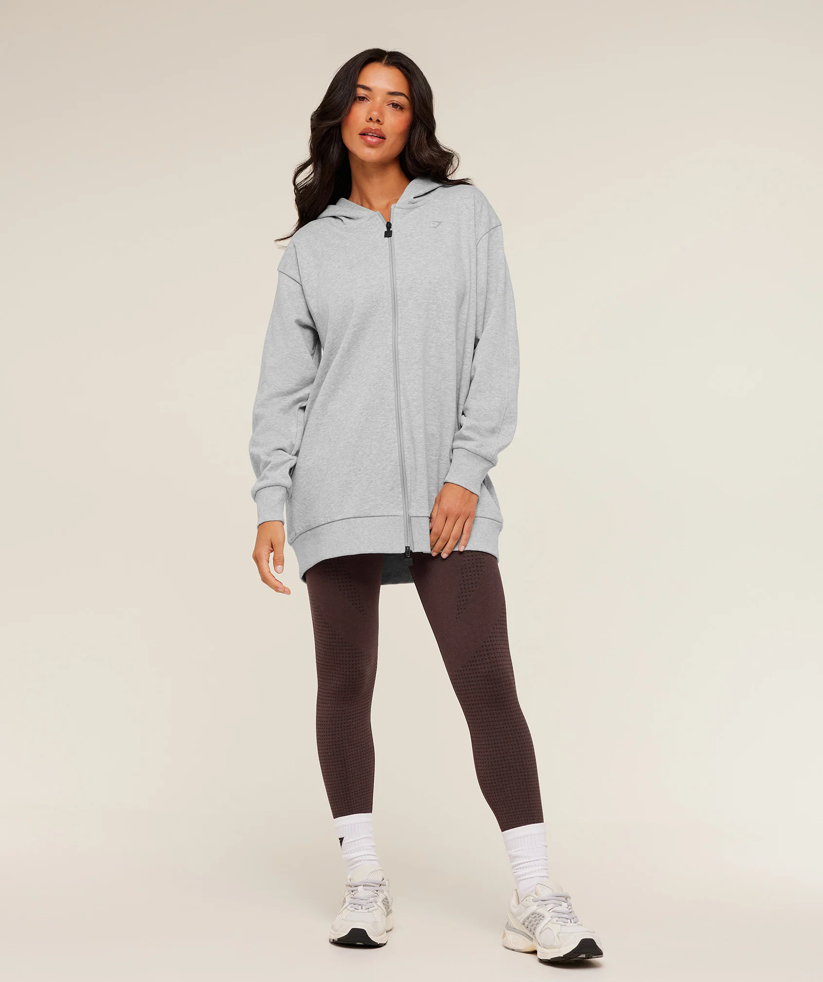 Gymshark Covered Longline Zip Up Hoodie - Light Grey Core Marl - Image 4