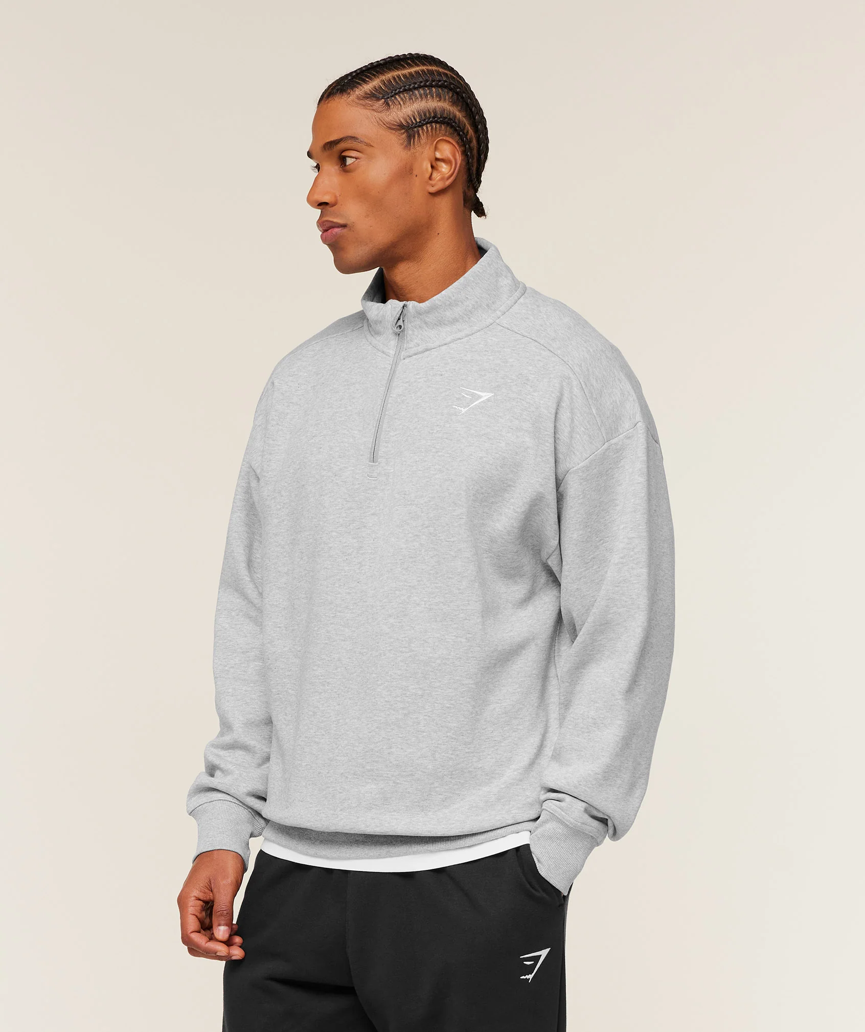 Gymshark Crest Oversized 1/4 Zip - Light Grey Core Marl - Image 3