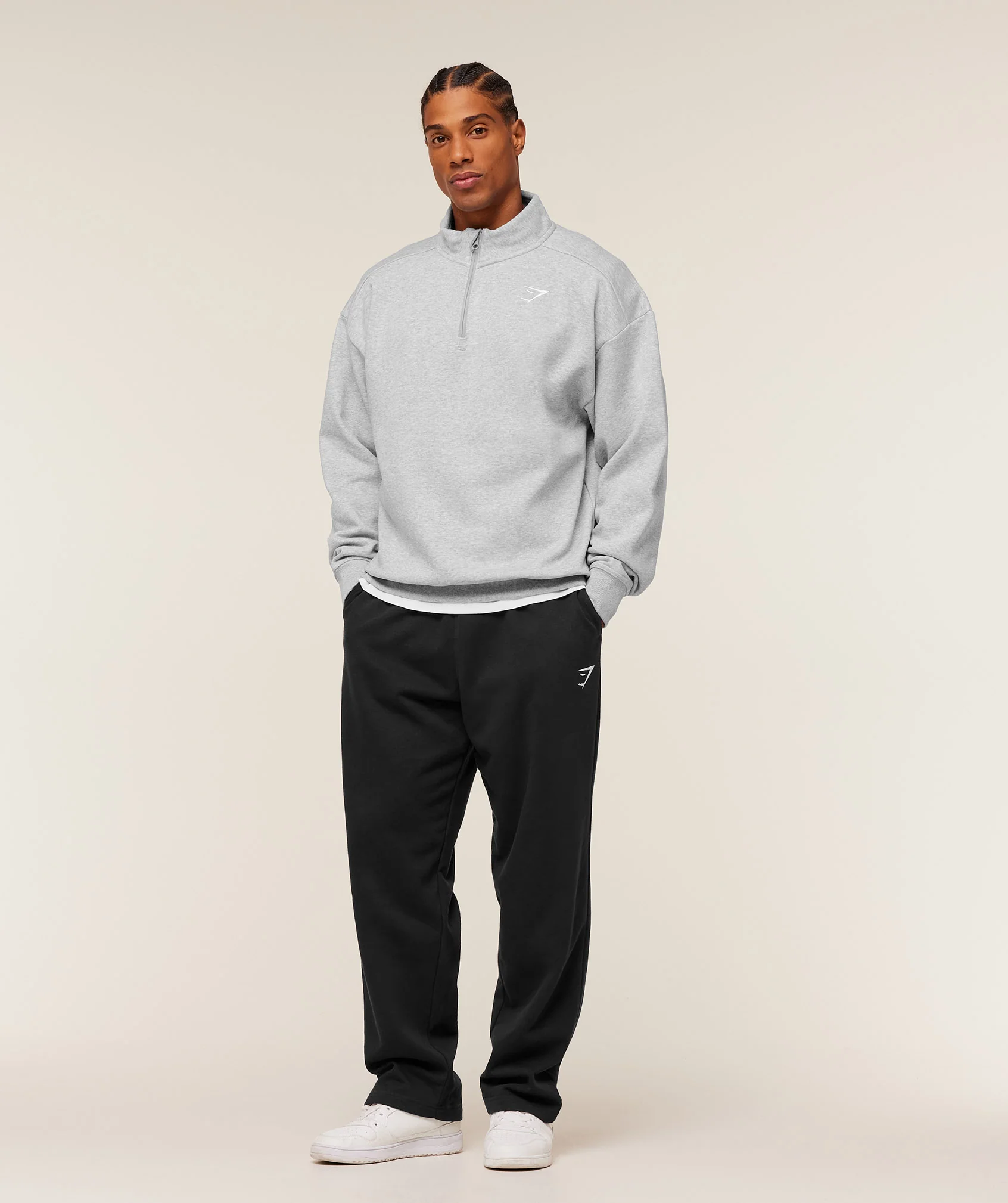 Gymshark Crest Oversized 1/4 Zip - Light Grey Core Marl - Image 4
