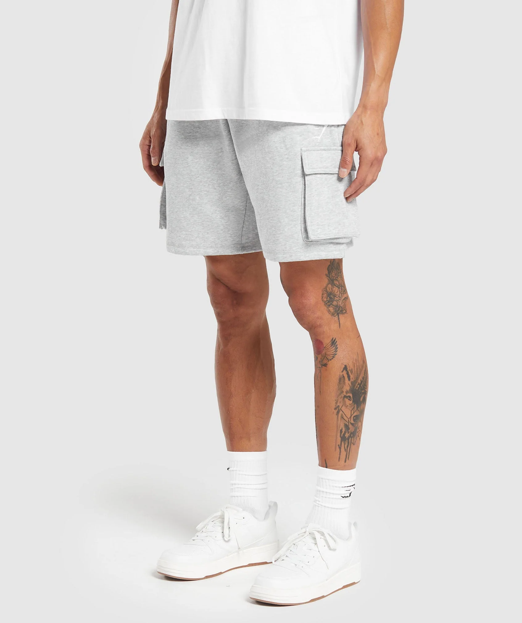 Gymshark Crest Cargo 7" Shorts - Light Grey Core Marl