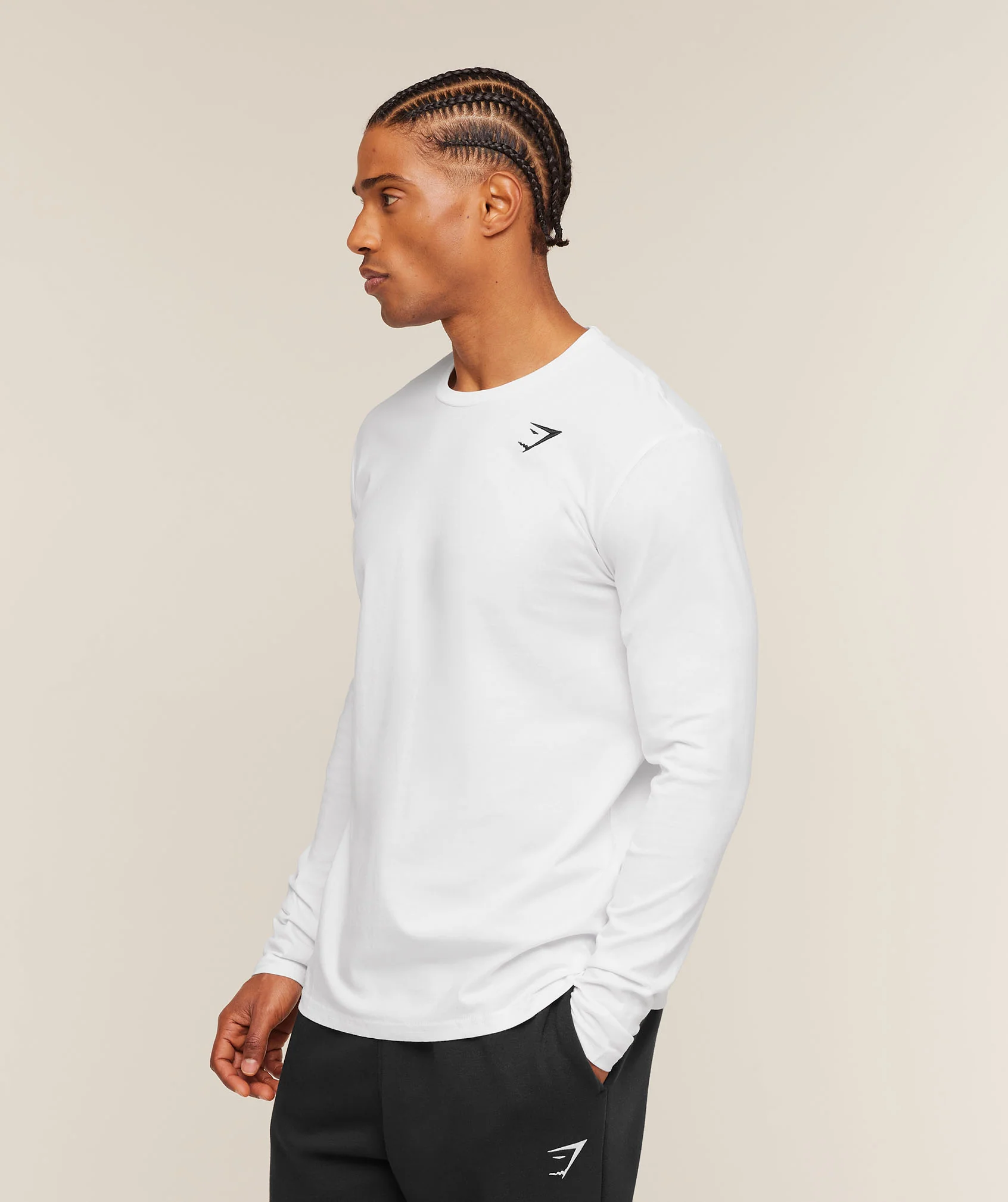 Gymshark Crest Long Sleeve T-Shirt - White - Image 3