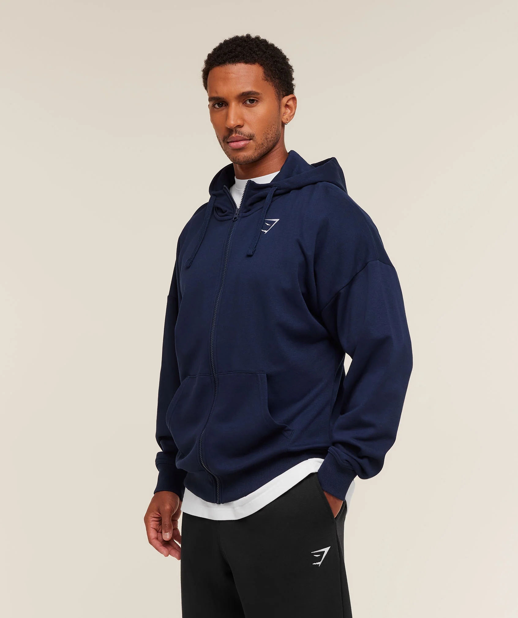 Gymshark Crest Oversized Zip Up Hoodie - Navy - Image 3