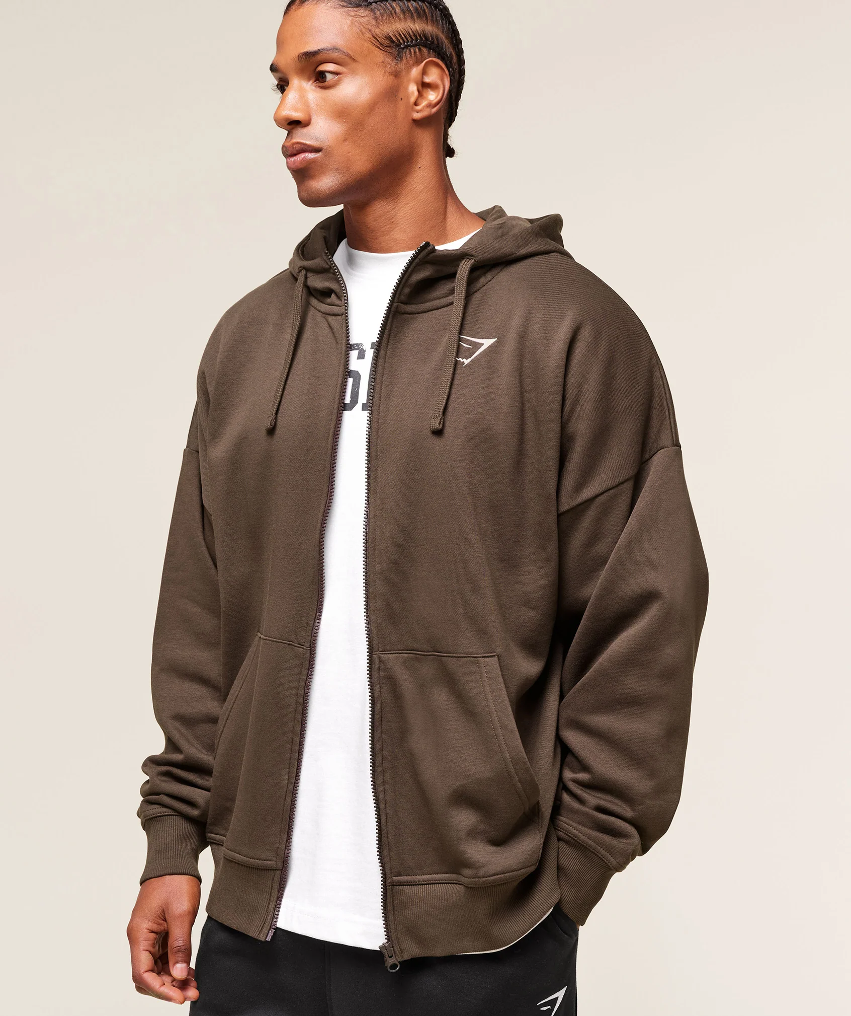 Gymshark Crest Oversized Zip Up Hoodie - Archive Brown - Image 4