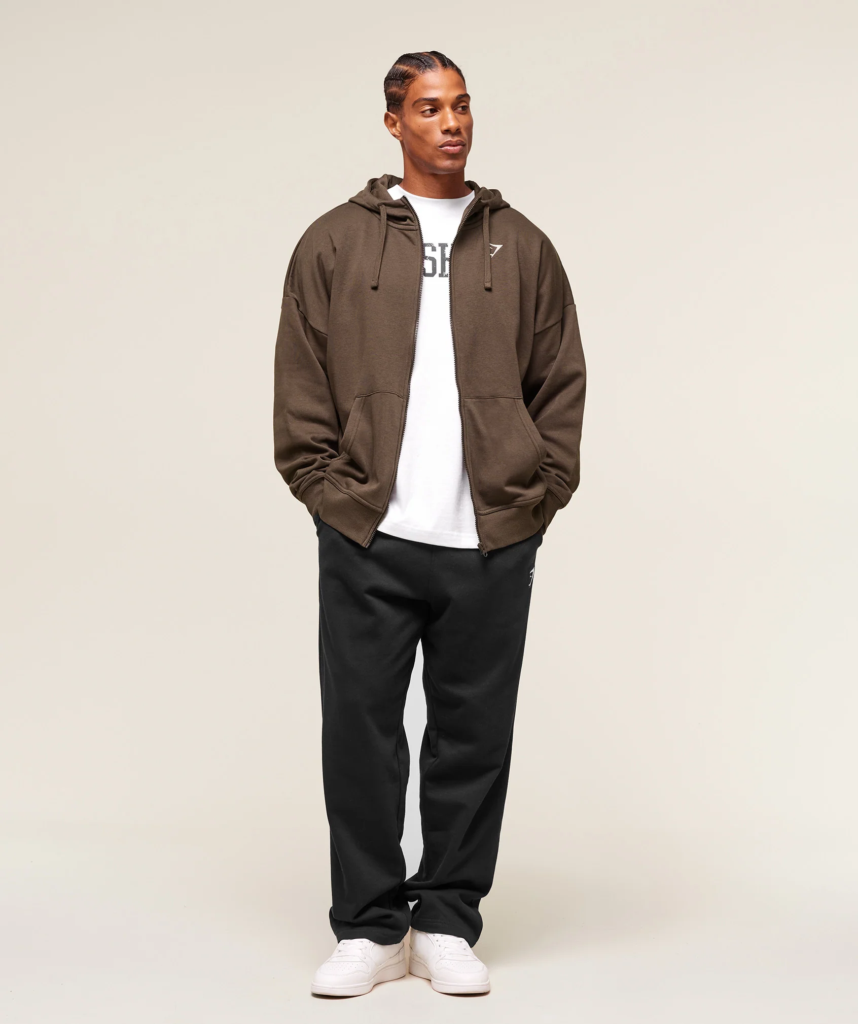 Gymshark Crest Oversized Zip Up Hoodie - Archive Brown - Image 5