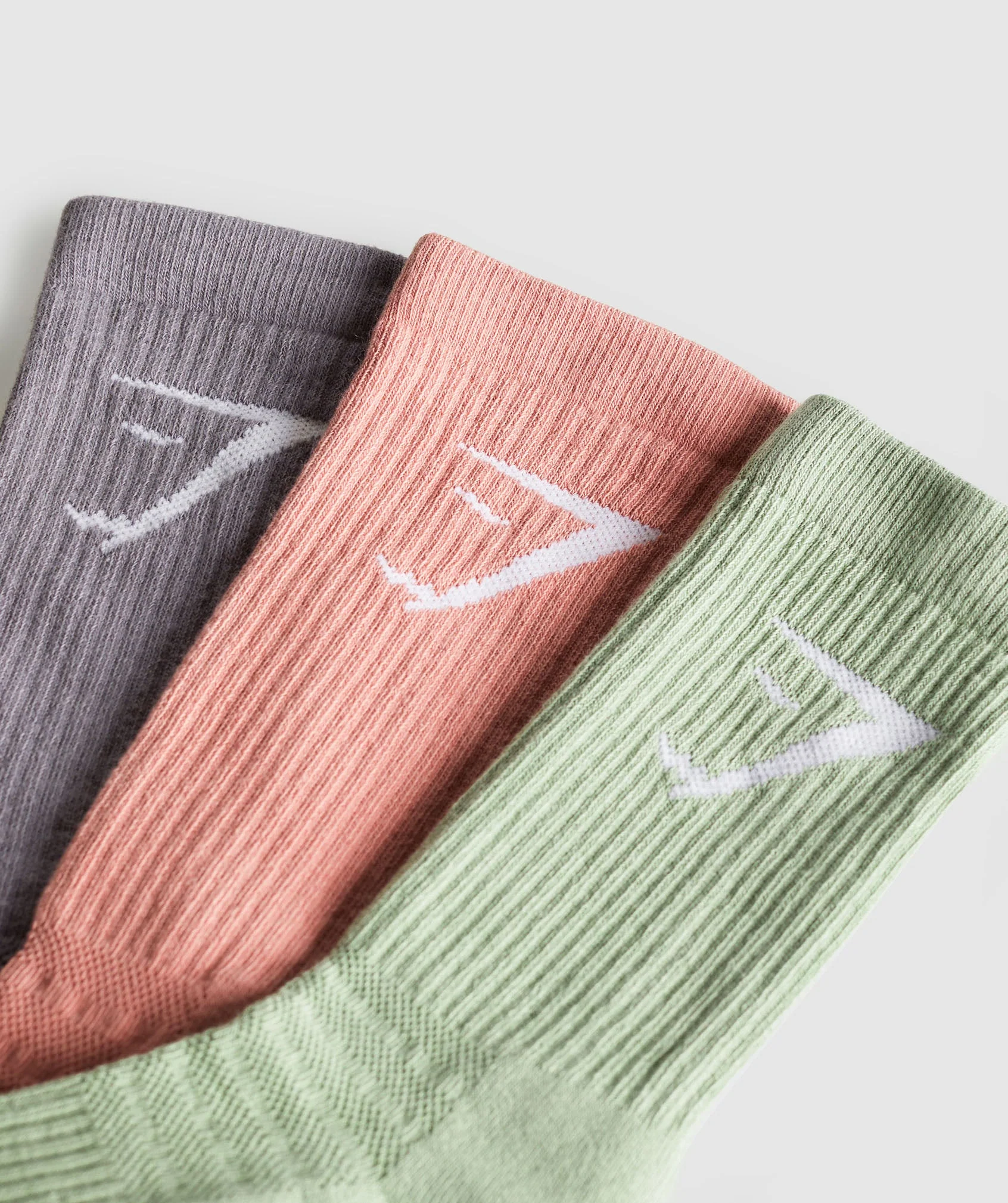 Gymshark Crew Socks 3pk - Classic Pink/Faded Green/Fog Purple - Image 2