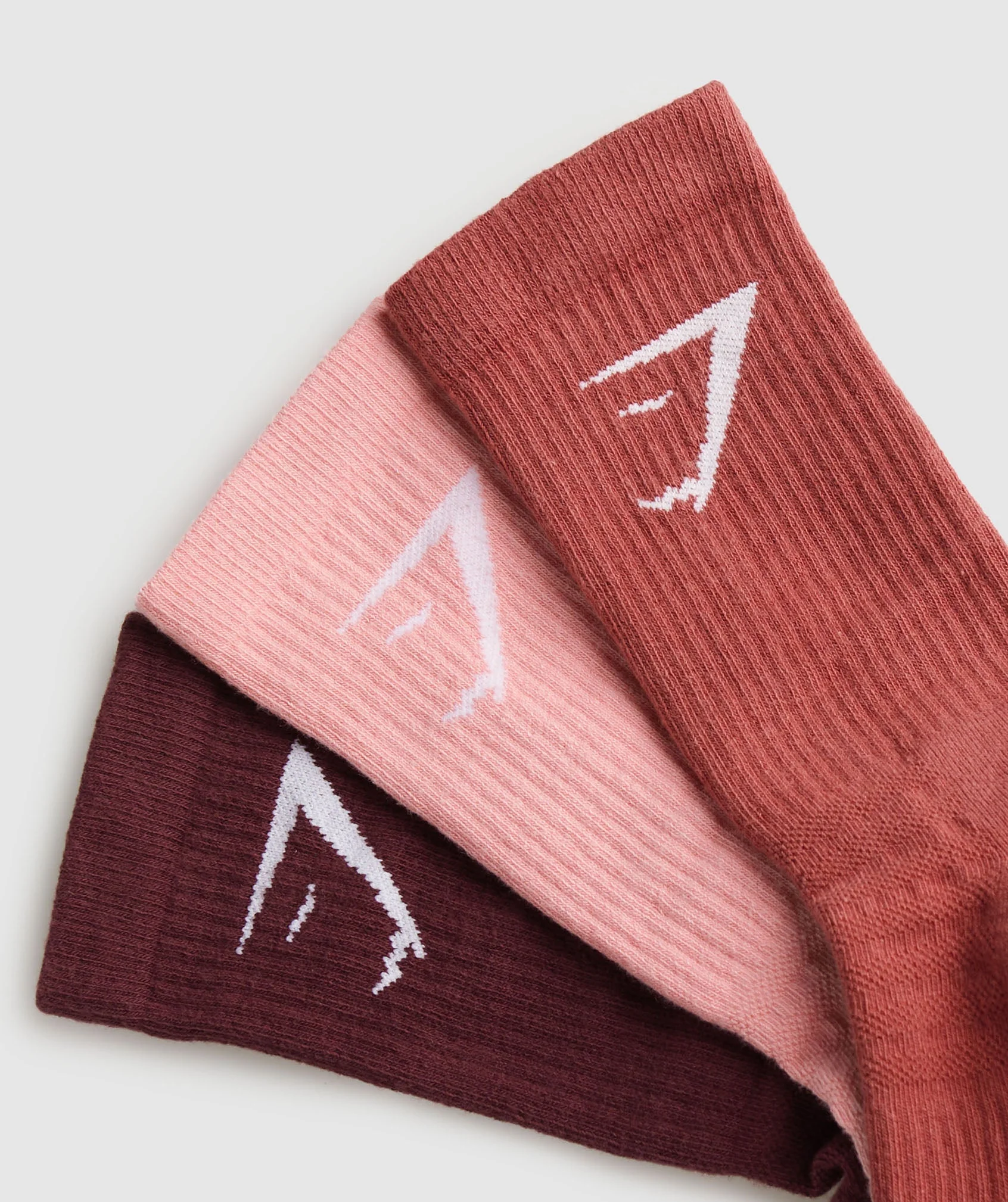 Gymshark Crew Socks 3pk - Rich Maroon/Flamingo Pink/Rust Red - Image 2