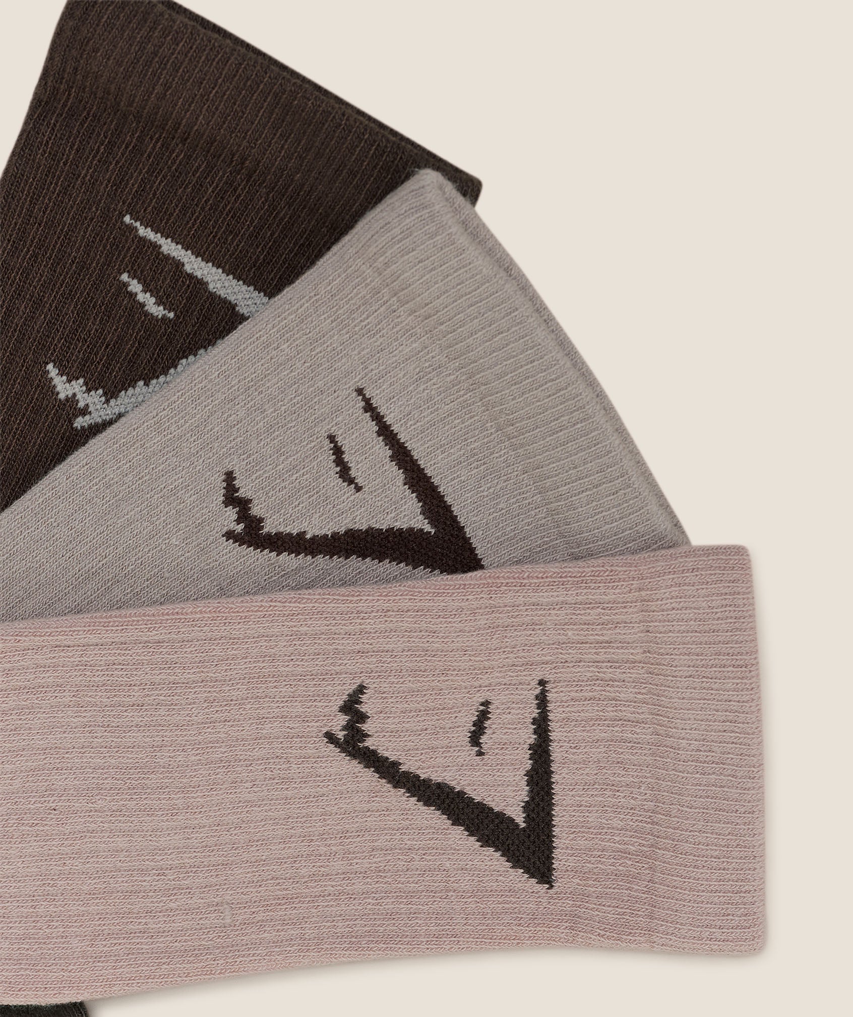 Gymshark Crew Socks 3pk - Mushroom Grey/Walnut Brown/Muted Pink - Image 2
