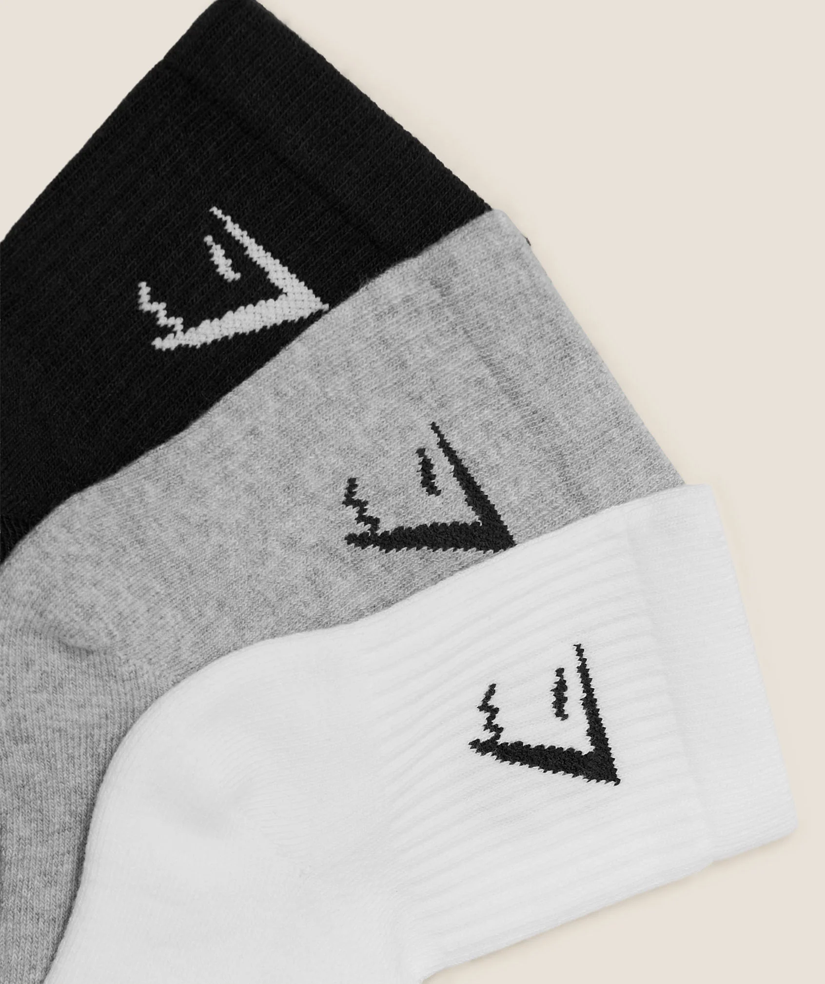 Gymshark Crew Socks 3pk - White/Light Grey Core Marl/Black - Image 2