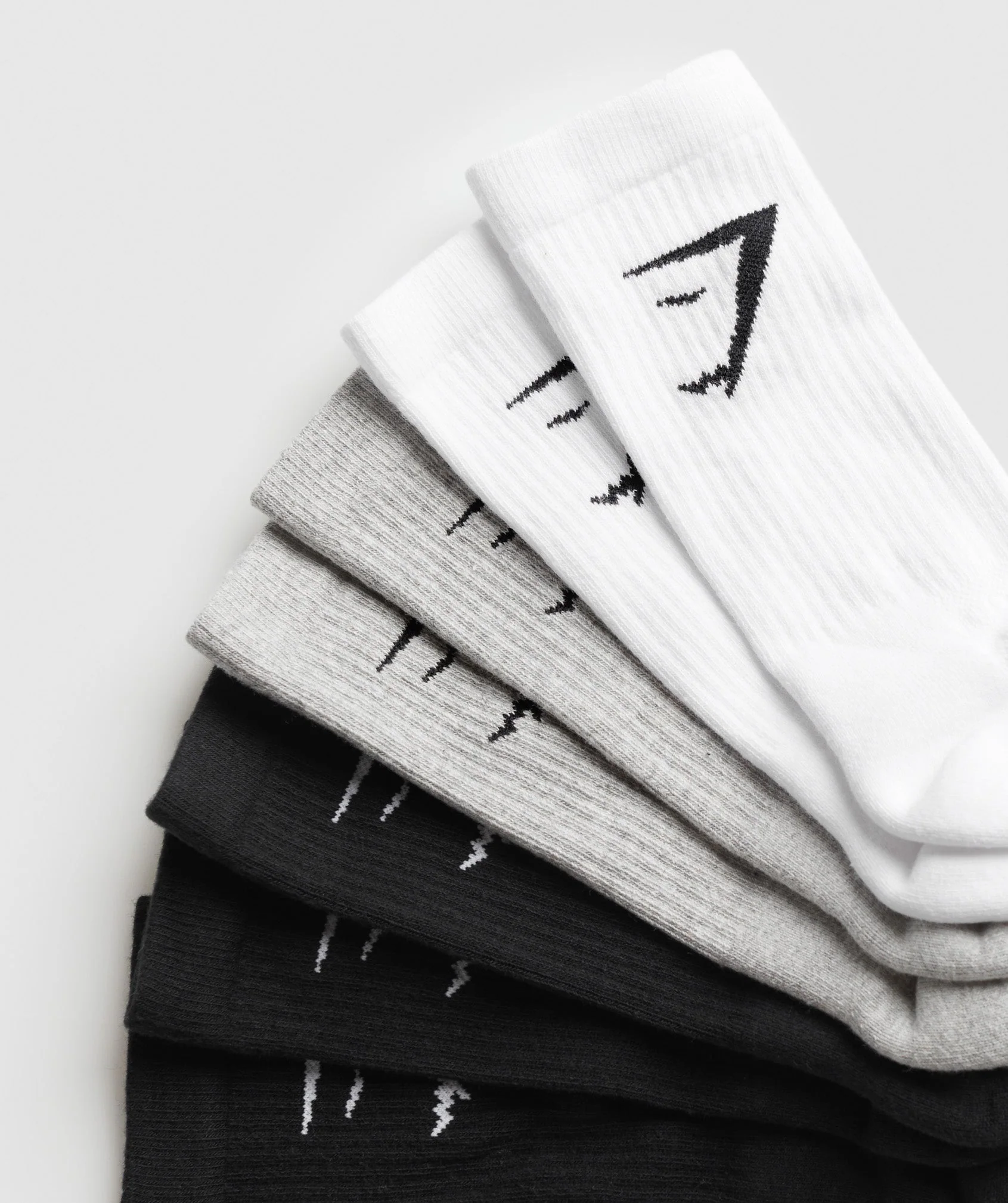 Gymshark Crew Socks 7pk - White/Light Grey Core Marl/Black - Image 2