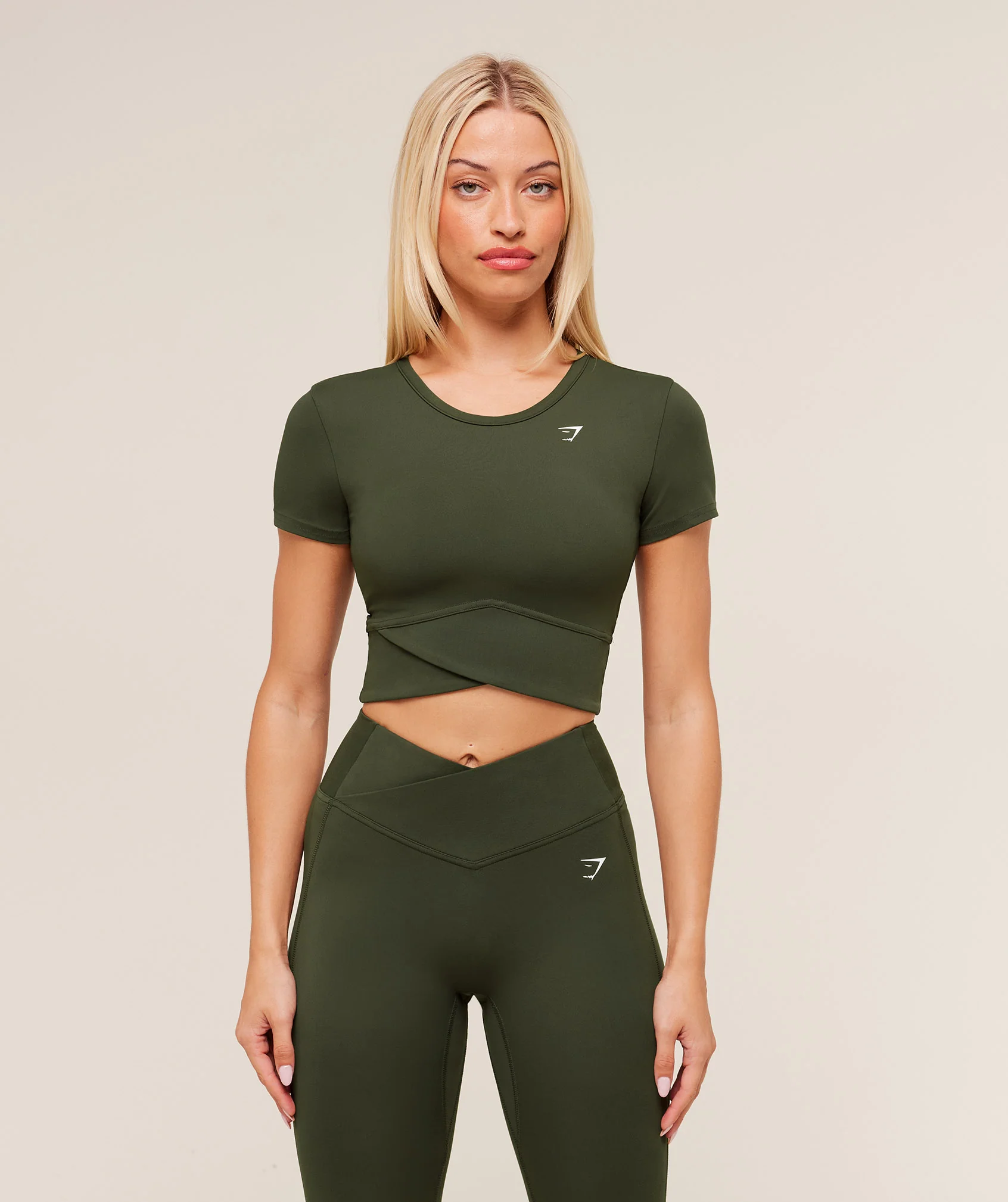 Gymshark Crossover Midi Top with Shelf - Winter Olive