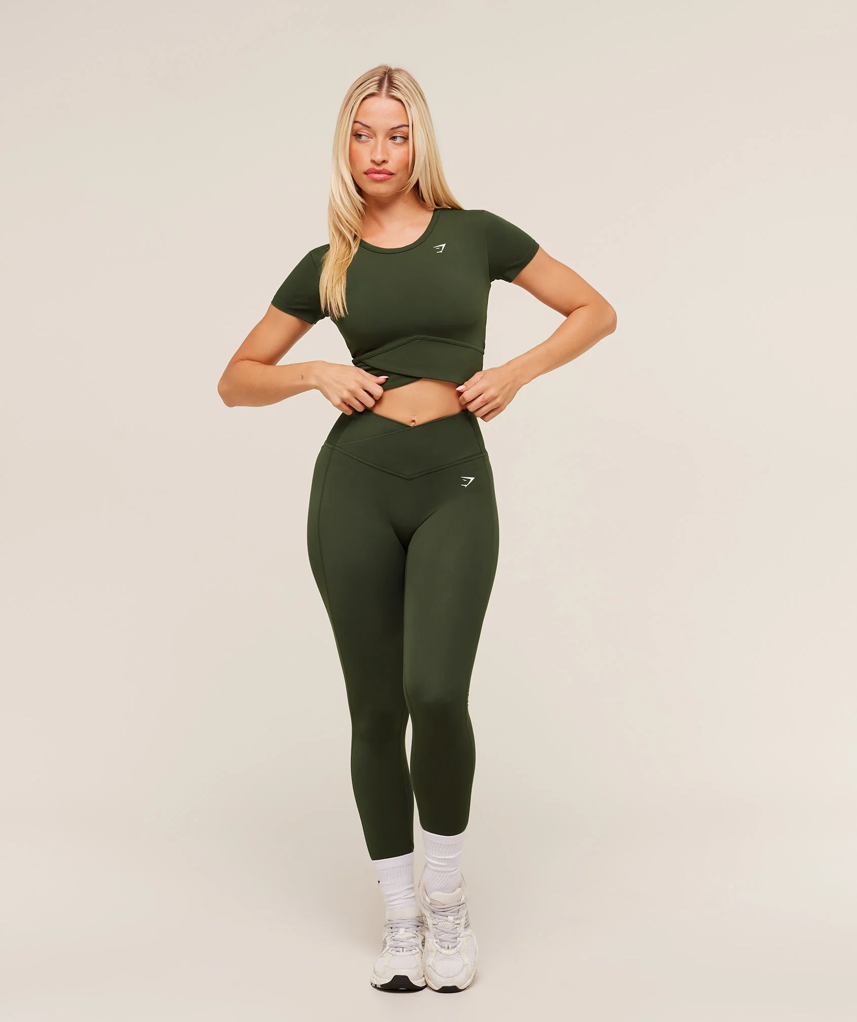 Gymshark Crossover Midi Top with Shelf - Winter Olive - Image 6