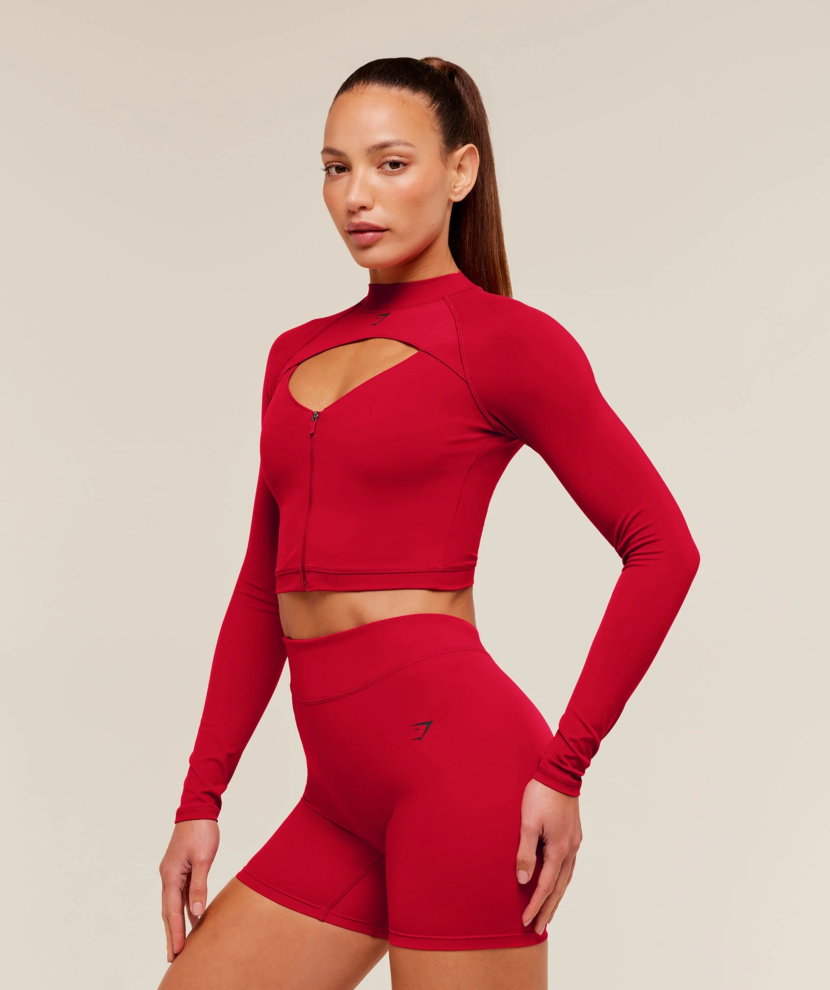 Gymshark Dipped Long Sleeve 1/4 Zip Jacket - Carmine Red - Image 3