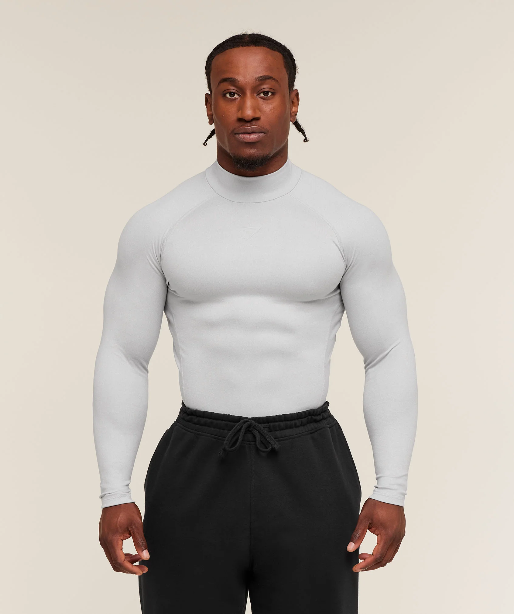 Gymshark Element Baselayer Mock Neck Long Sleeve T-Shirt - White/Metal Grey Marl