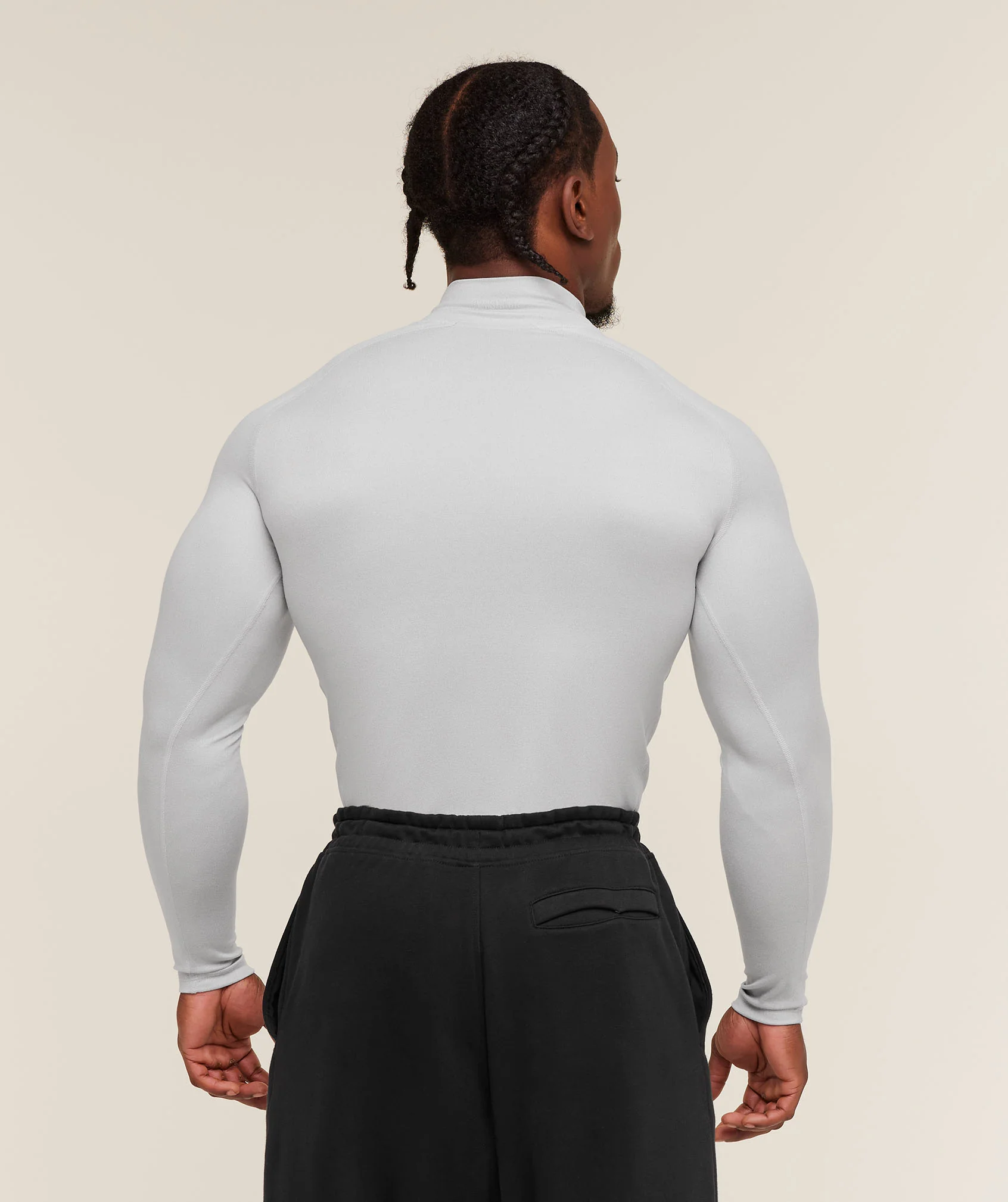 Gymshark Element Baselayer Mock Neck Long Sleeve T-Shirt - White/Metal Grey Marl - Image 2