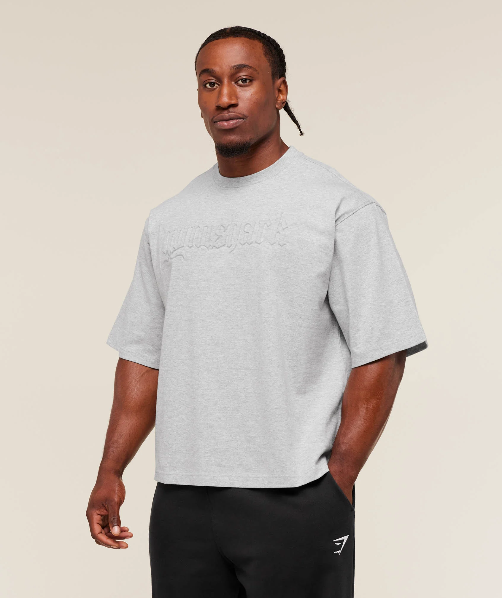 Gymshark Embossed Boxy T-Shirt - Light Grey Core Marl - Image 3