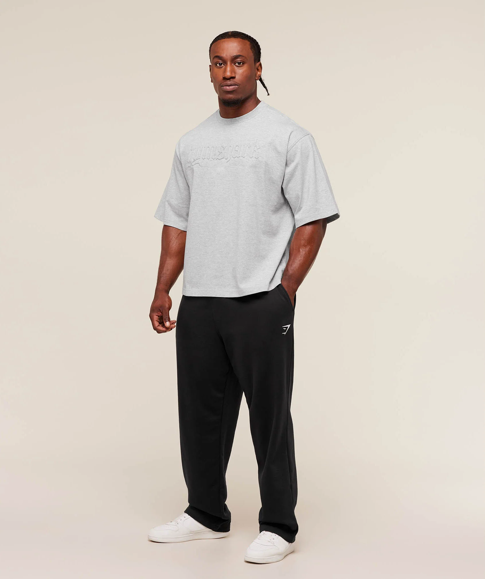 Gymshark Embossed Boxy T-Shirt - Light Grey Core Marl - Image 4