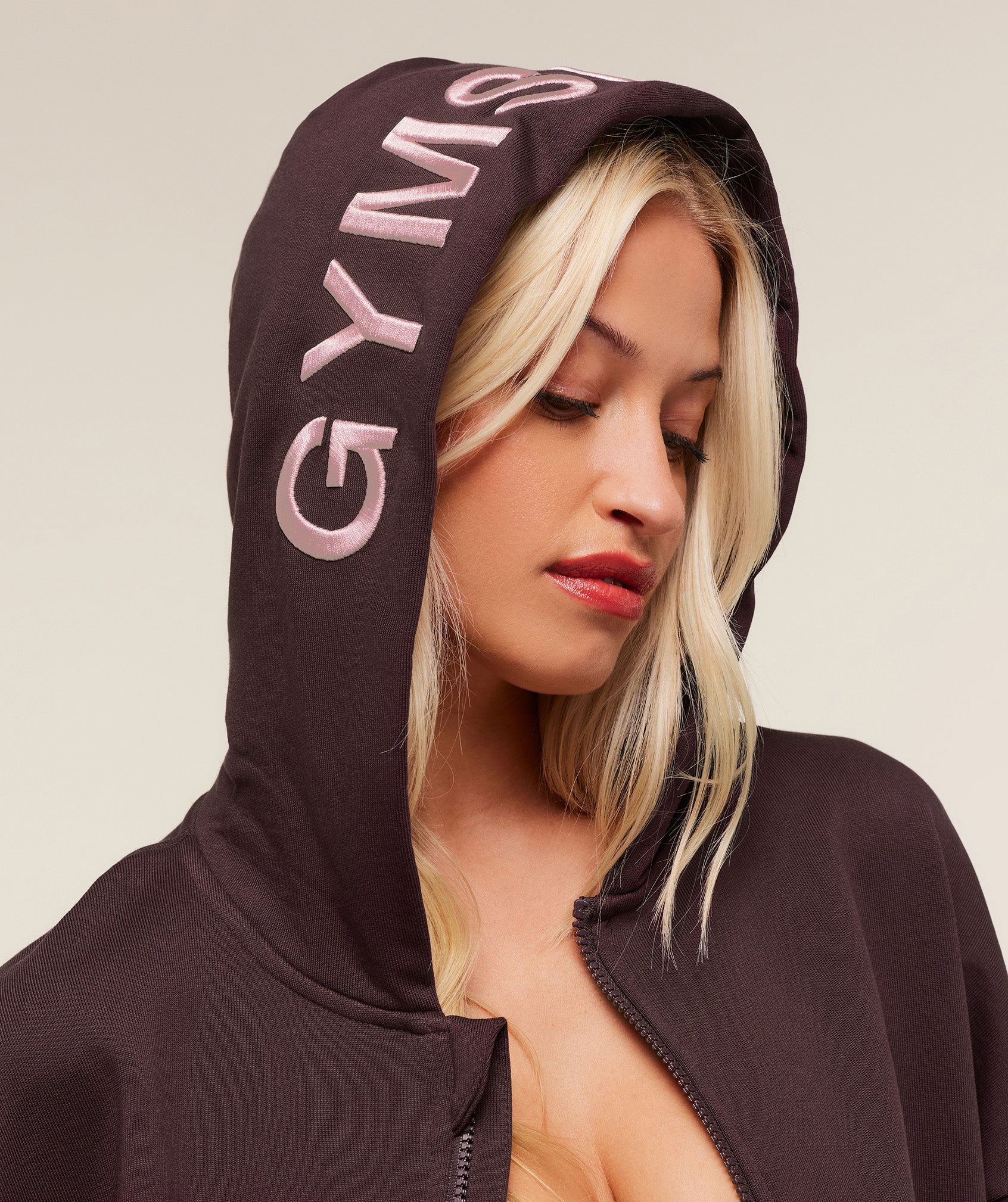 Gymshark Embroidered Zip Up Hoodie - Cherry Purple - Image 5