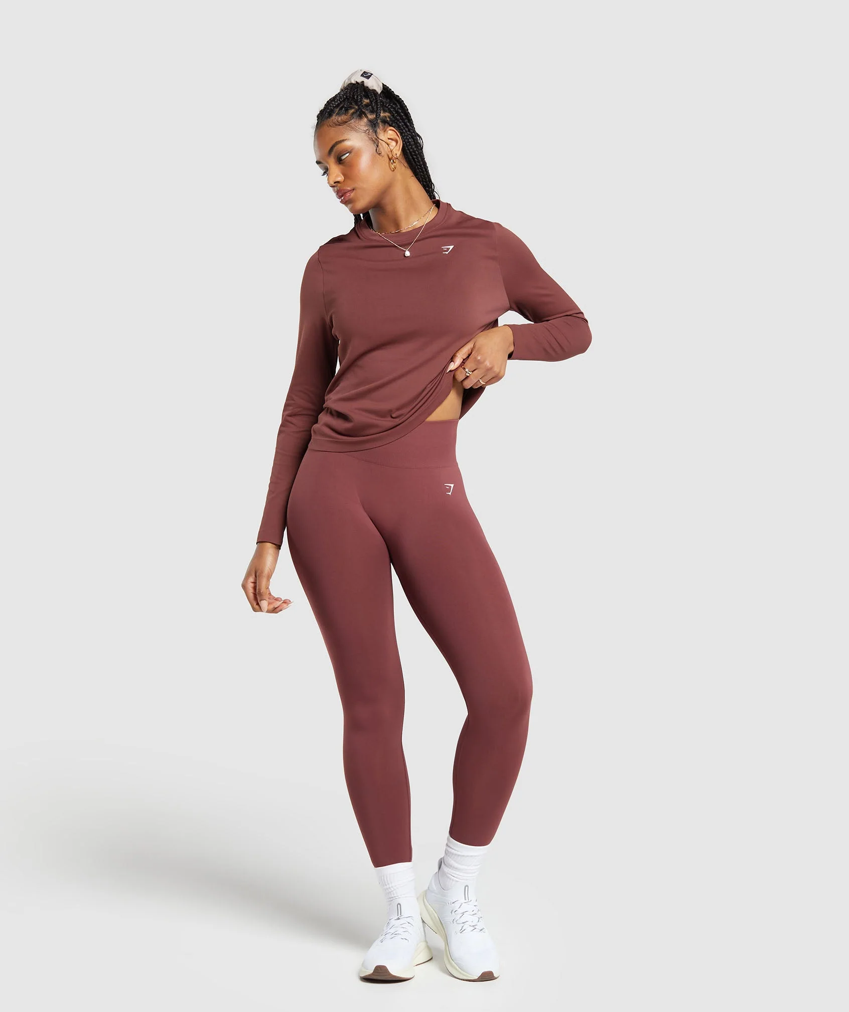 Gymshark Everyday Seamless Long Sleeve Top - Burgundy Brown - Image 4