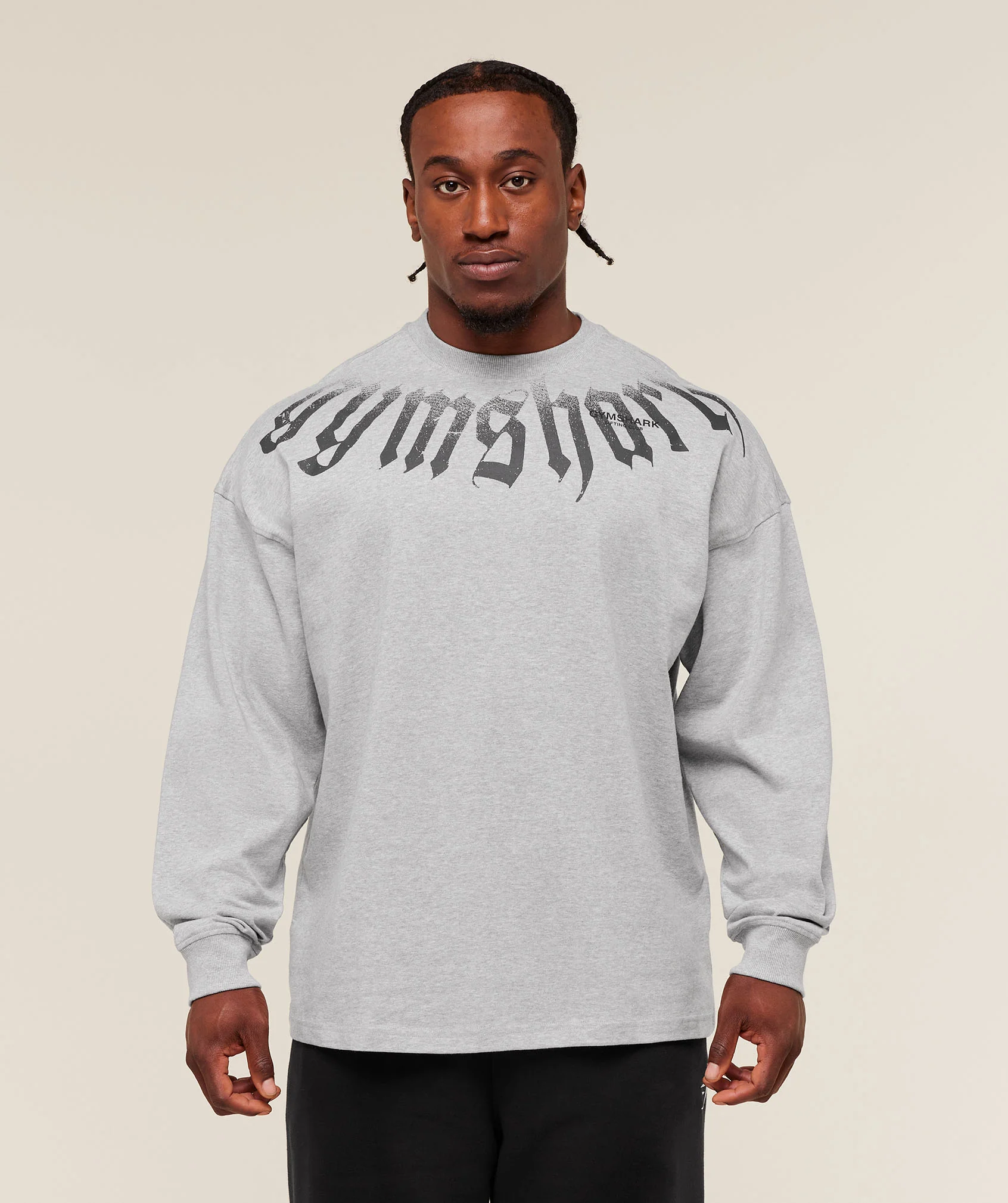 Gymshark Fade Graphic Long Sleeve T-Shirt - Light Grey Core Marl - Image 6