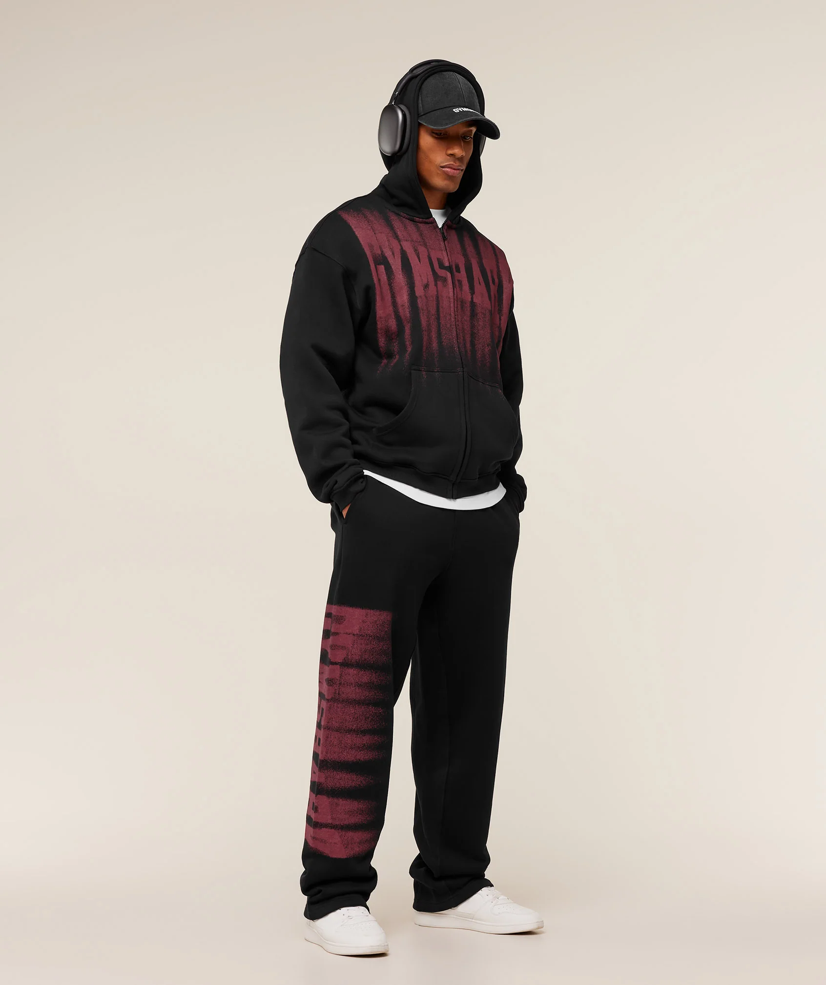 Gymshark Fade Graphic Zip Through Hoodie - Black/Sets Red - Image 4