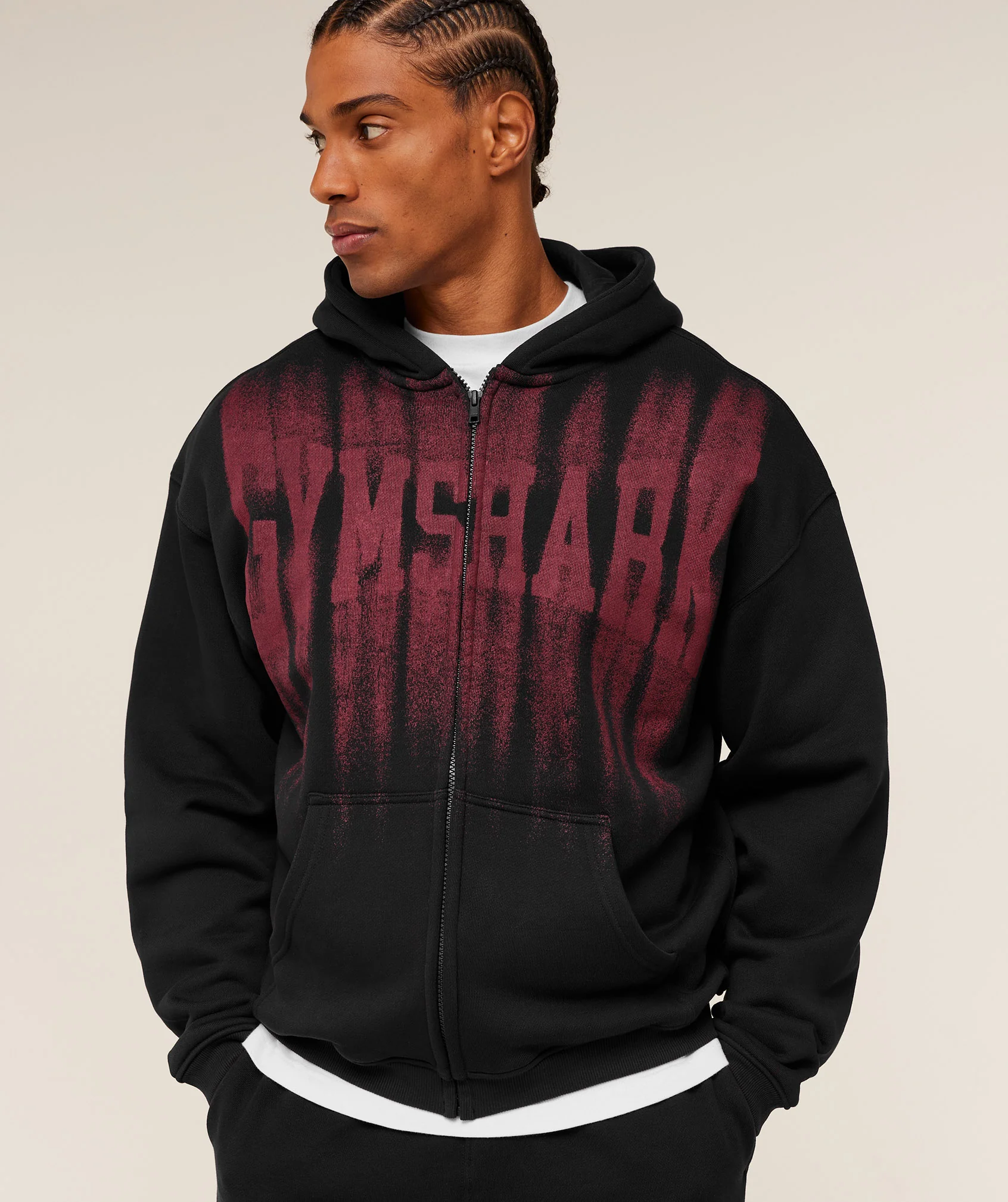 Gymshark Fade Graphic Zip Through Hoodie - Black/Sets Red - Image 5