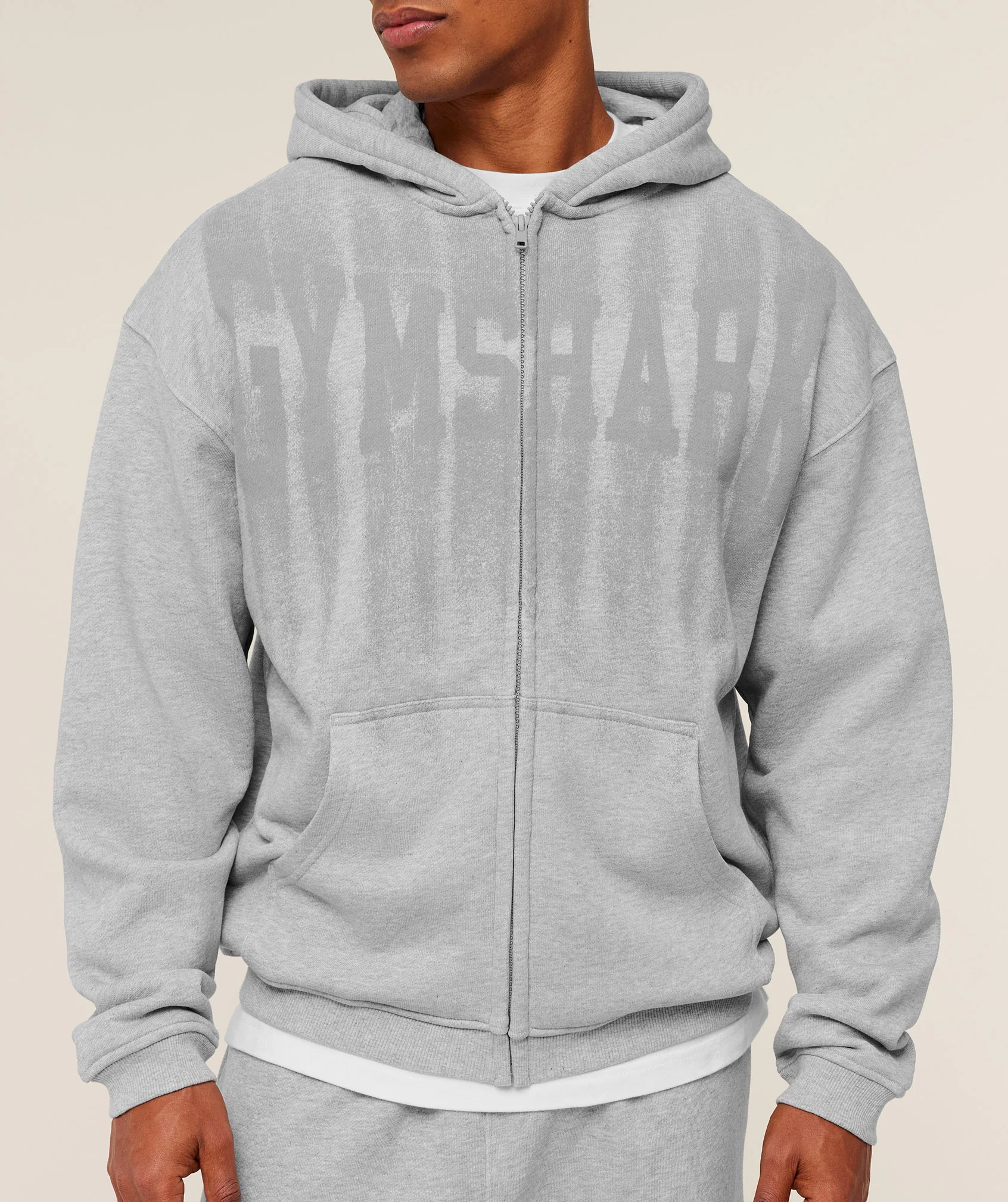 Gymshark Fade Graphic Zip Through Hoodie - Light Grey Core Marl - Image 4