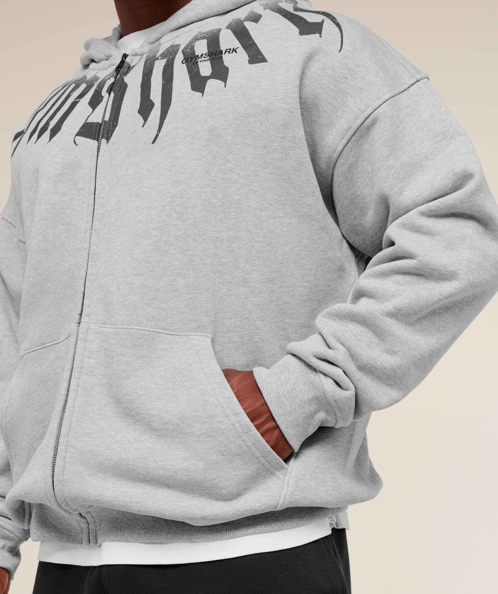 Gymshark Fade Graphic Zip Up Hoodie - Light Grey Core Marl - Image 4